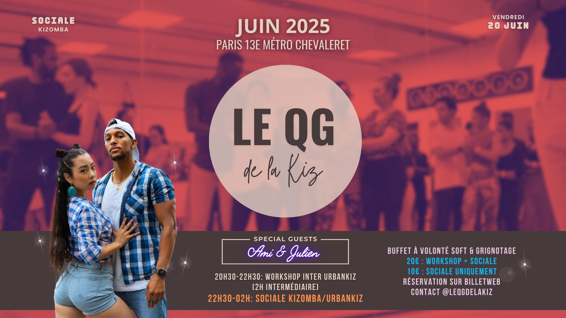 ✨Le QG de la Kiz✨ Workshop + Sociale Kizomba Paris vendredi 20 juin 20h30-02h00