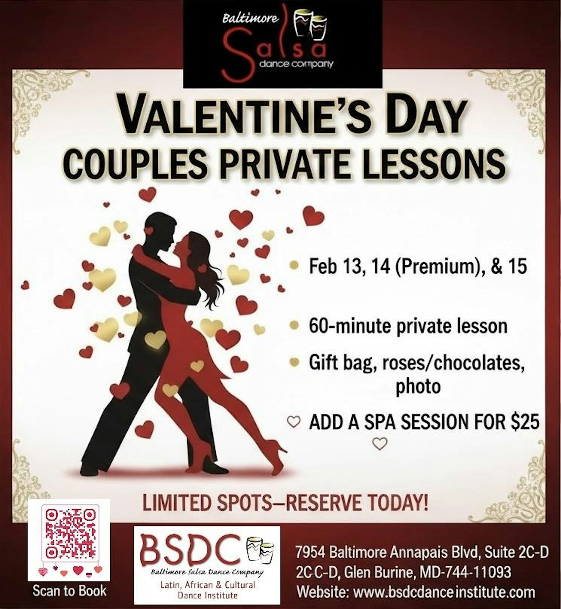 Valentine’s Day Couples Private Dance Lessons with Baltimore Salsa Dance Co