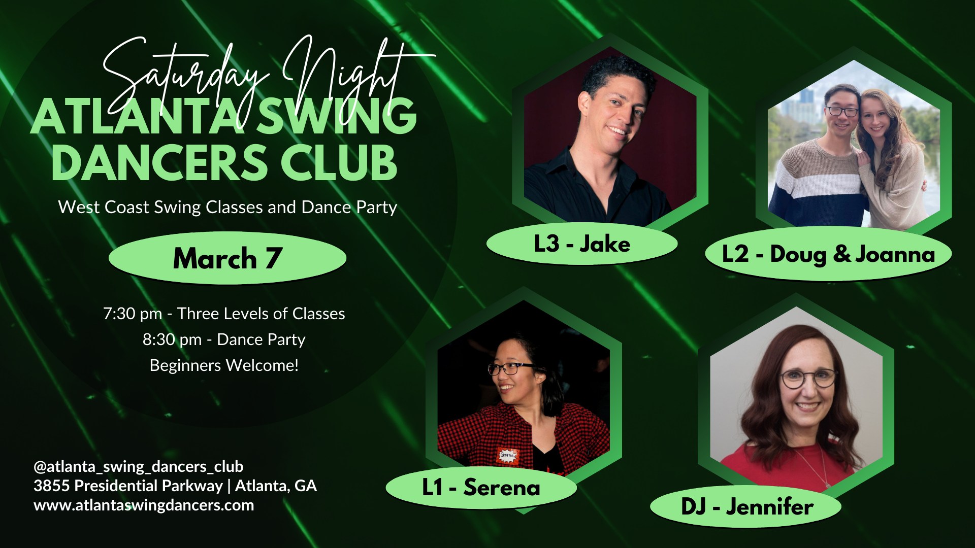 ASDC West Coast Swing Classes and Dance Party Saturday March 7