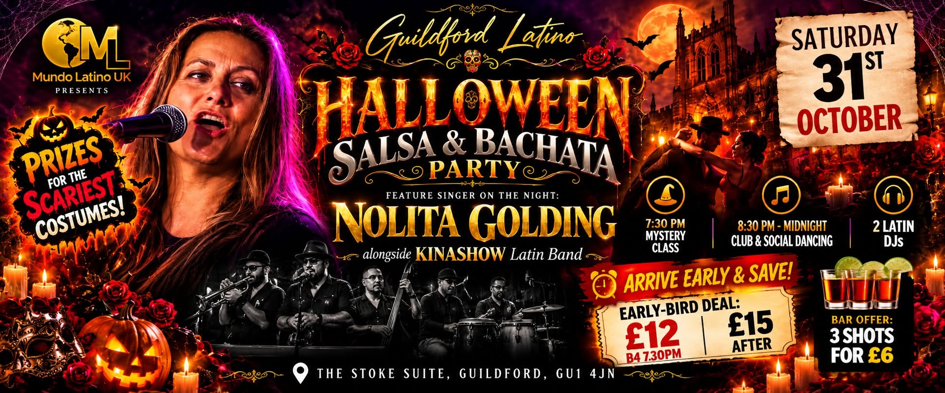 Halloween Salsa & Bachata Party Live Music + Classes Saturday 31st Oct.