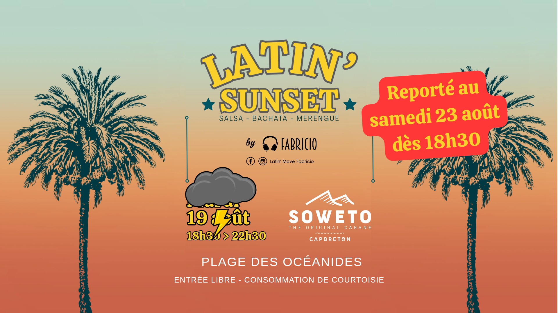 LATIN'SUNSET - ep.3 : report au 23 aout - dansez face au sunset à Capbreton