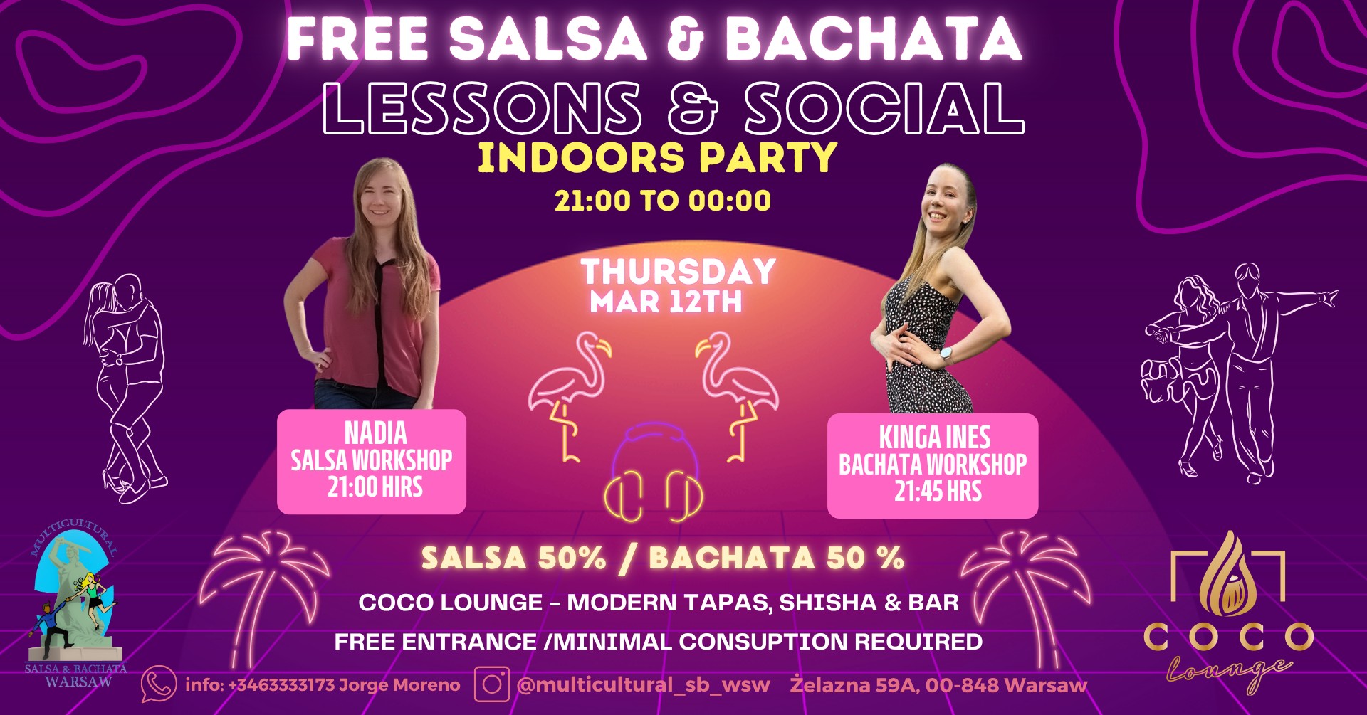FREE INDOORS SALSA & BACHATA LESSONS & SOCIAL DANCE PARTY