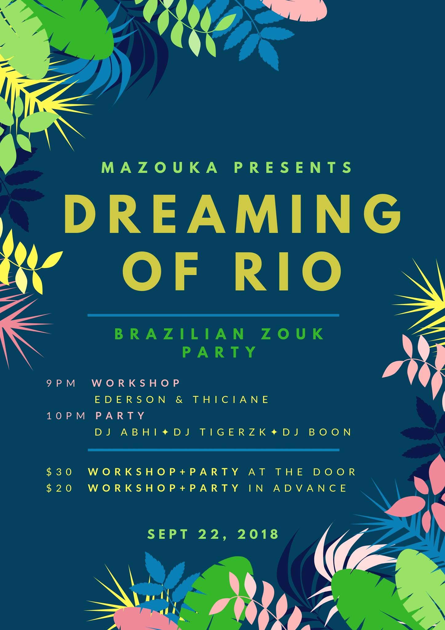 Dreaming of Rio: Brazilian Zouk Party Sep 22