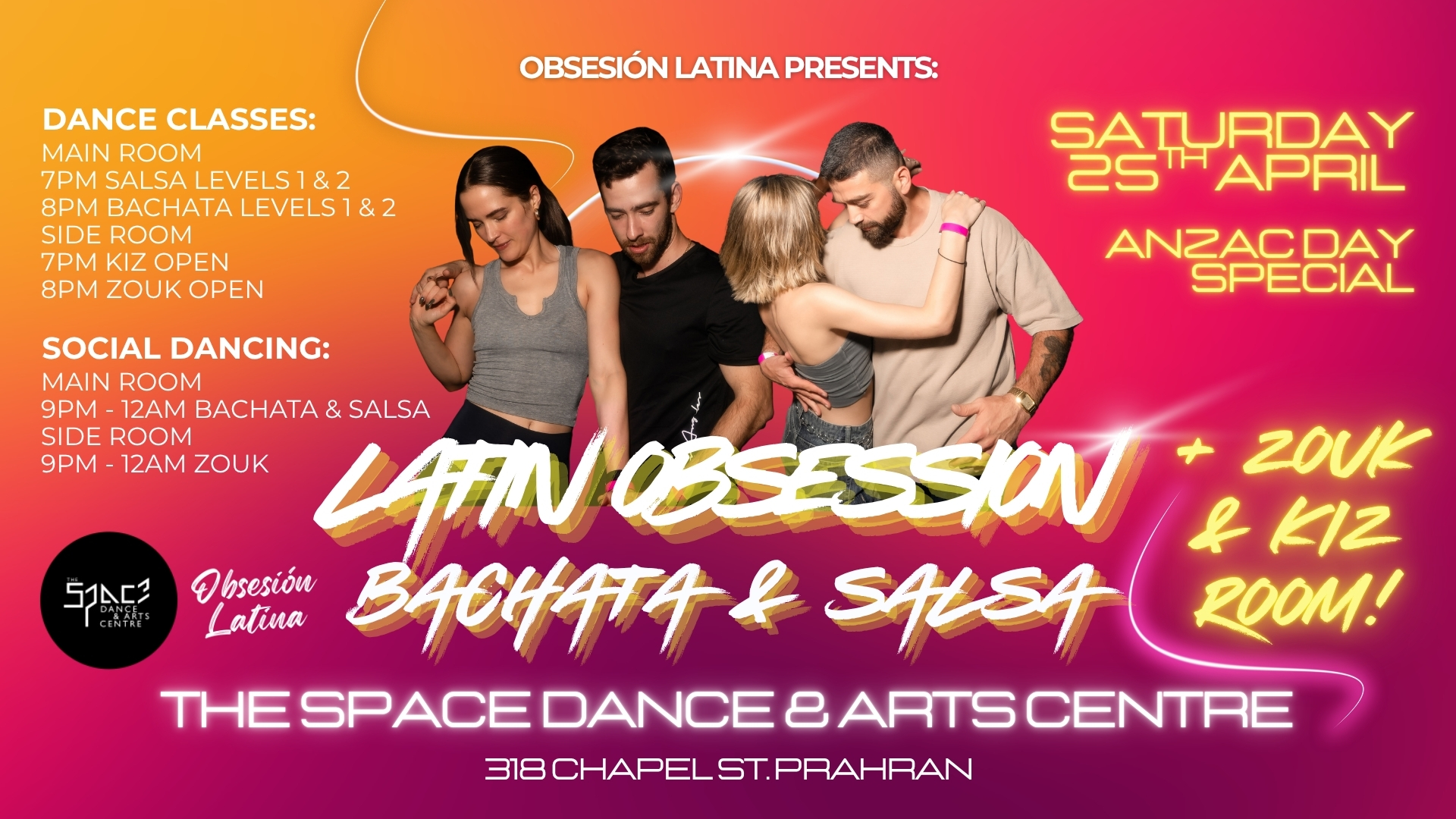 Latin Obsession - Bachata & Salsa + Zouk ANZAC DAY Sat 25th April