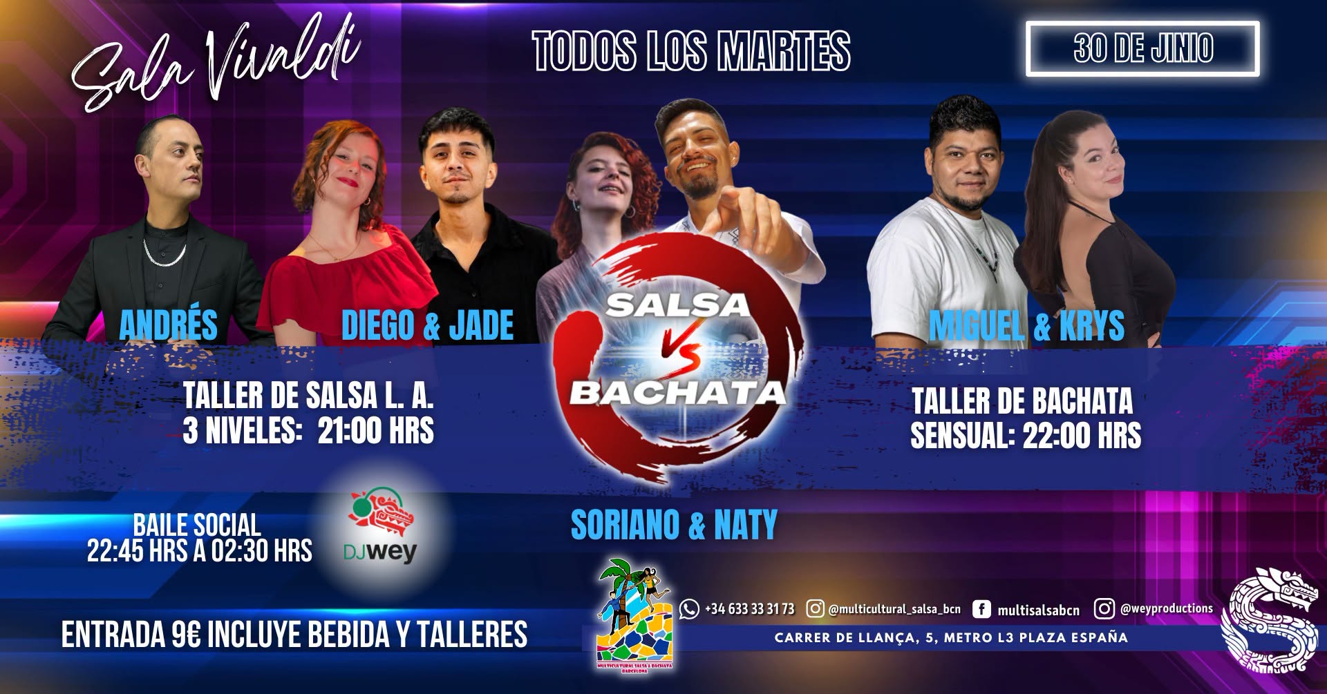 SALSA VS BACHATA: TALLERES DE SALSA L.A. Y BACHATA SENSUAL+ SOCIAL EN SALA VIVALDI
