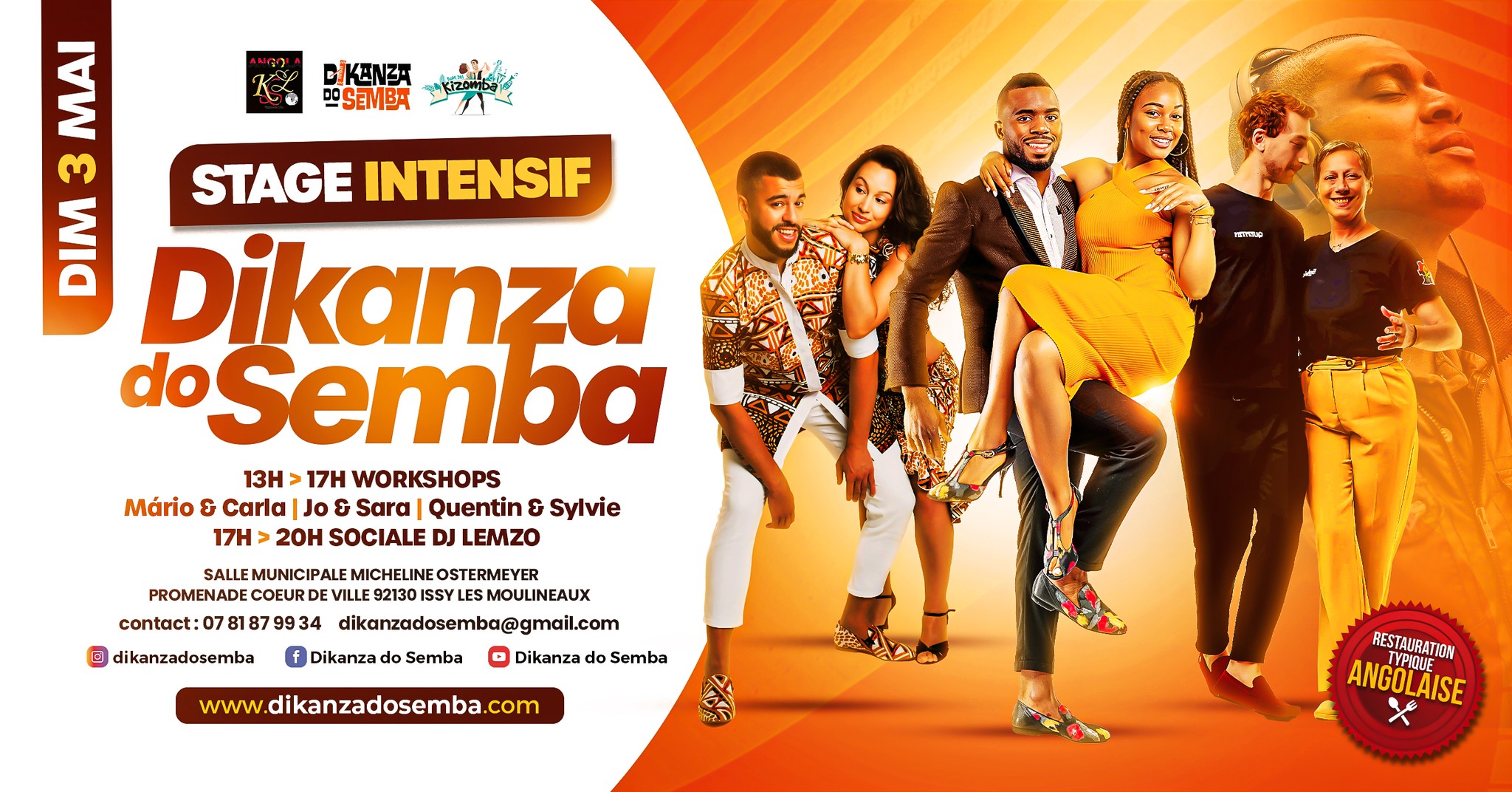 STAGE INTENSIF - DIKANZA DO SEMBA 4H DE WORKSHOPS + 3H DE SOCIALE À ISSY LES MOULINEAUX