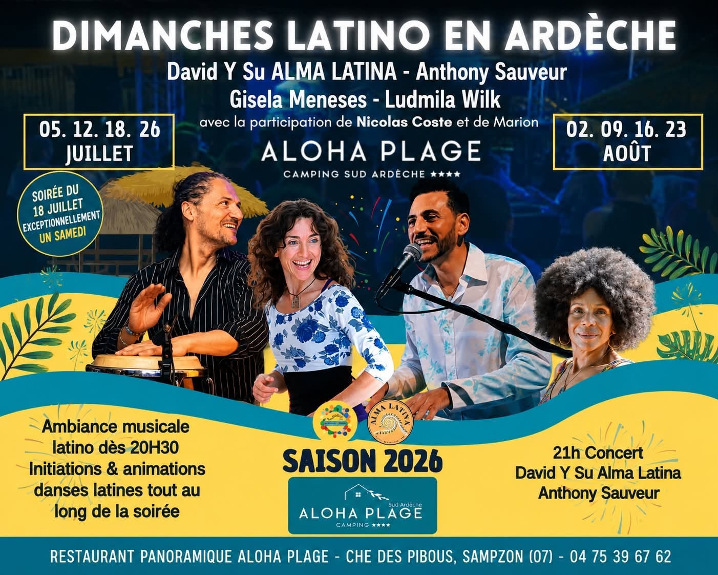 𝗟𝗲𝘀 𝗗𝗶𝗺𝗮𝗻𝗰𝗵𝗲𝘀 𝗟𝗮𝘁𝗶𝗻𝗼 en Ardèche, Salsa Bachata Y Mas - Aloha Plage, Sampzon
