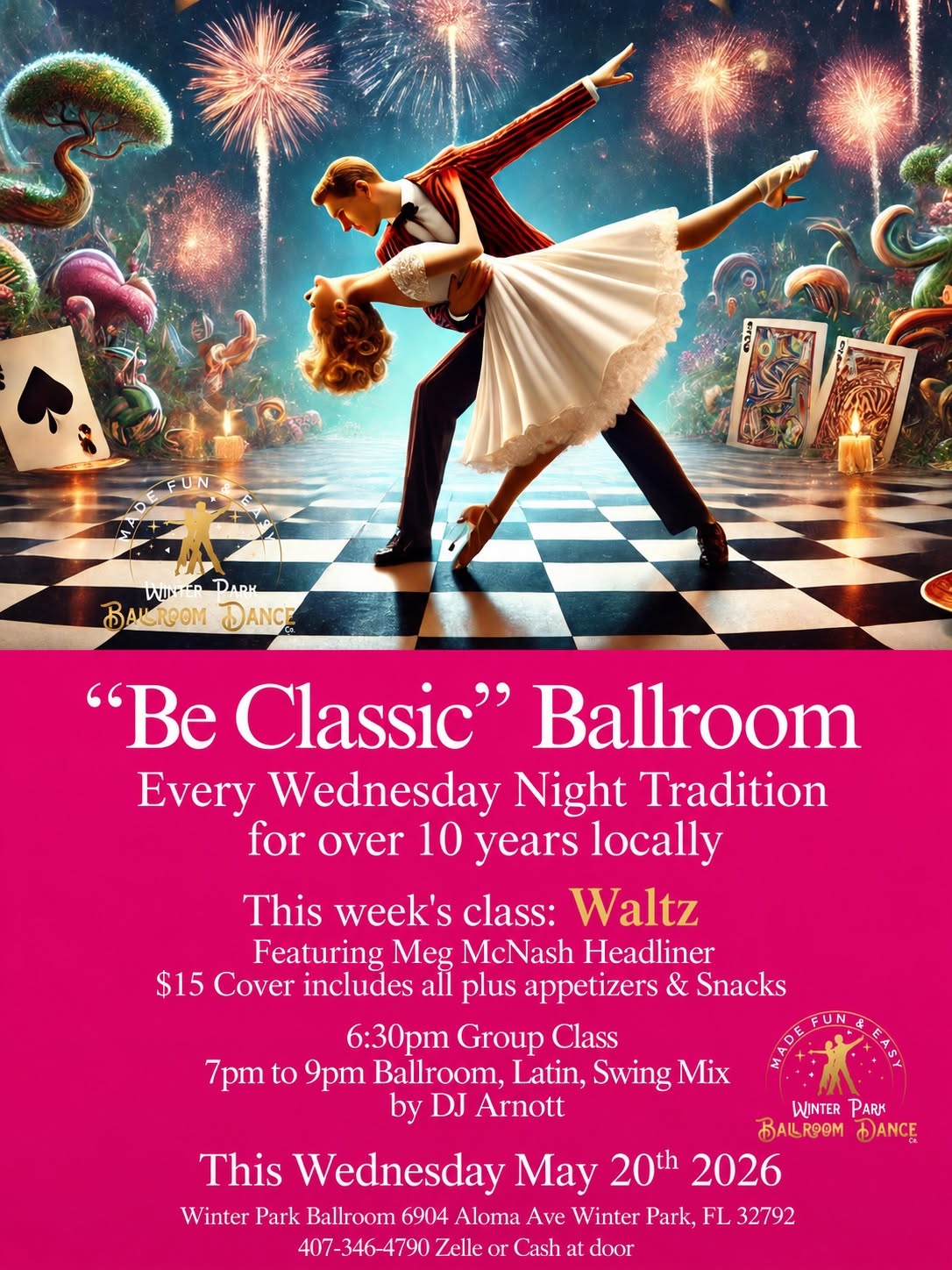 Meg McNash is Headliner Wednesday "Be Classic" Ballroom Dance w. Waltz Fun Class
