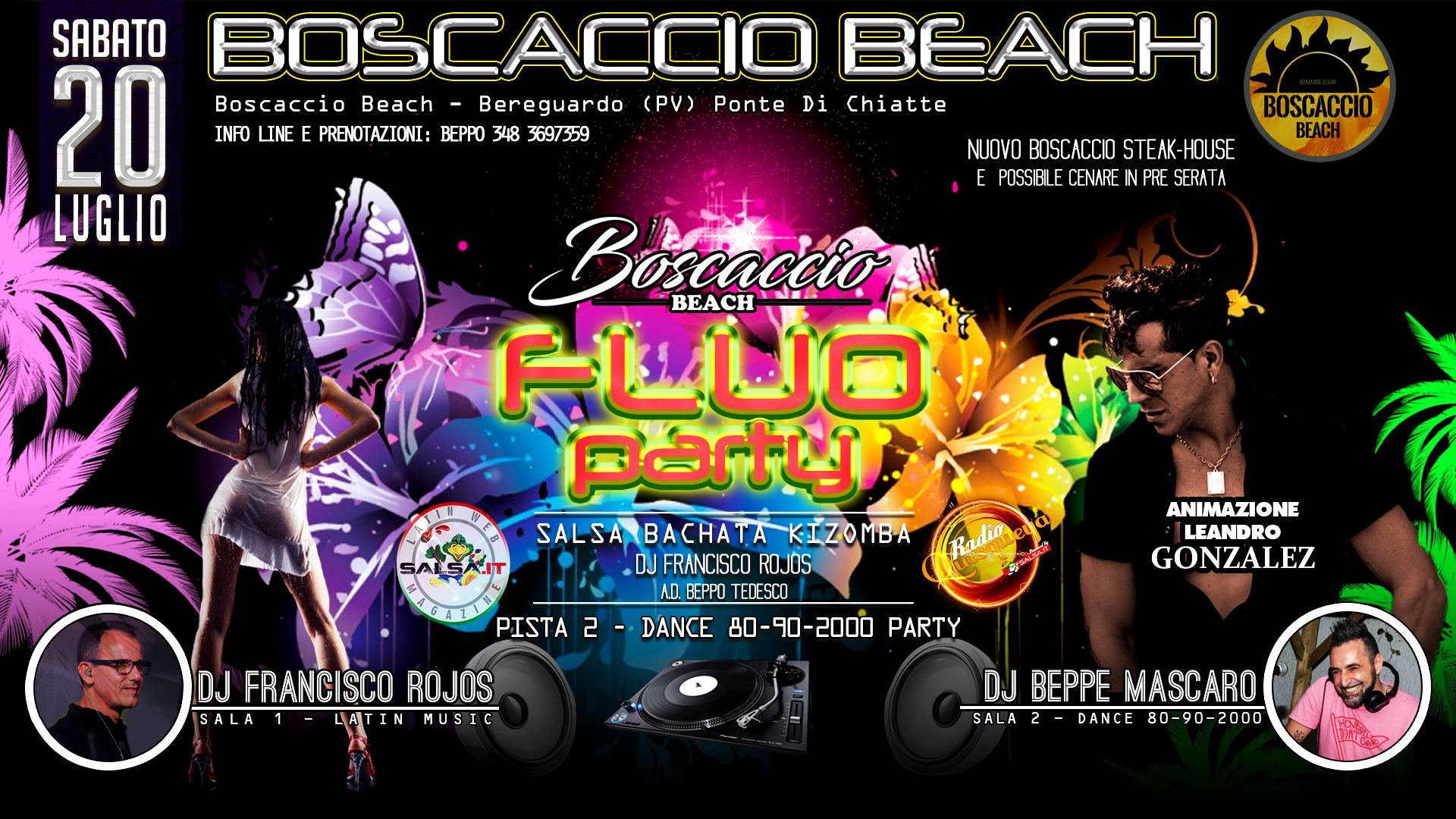 Sabato 20 Luglio Boscaccio Beach 2019 FLUO Latin Night