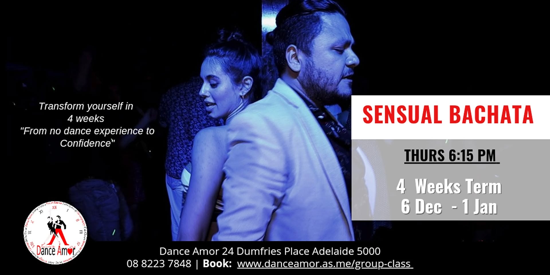 Sensual Bachata Beginners Dance Class Adelaide - Thursday 6:15 PM