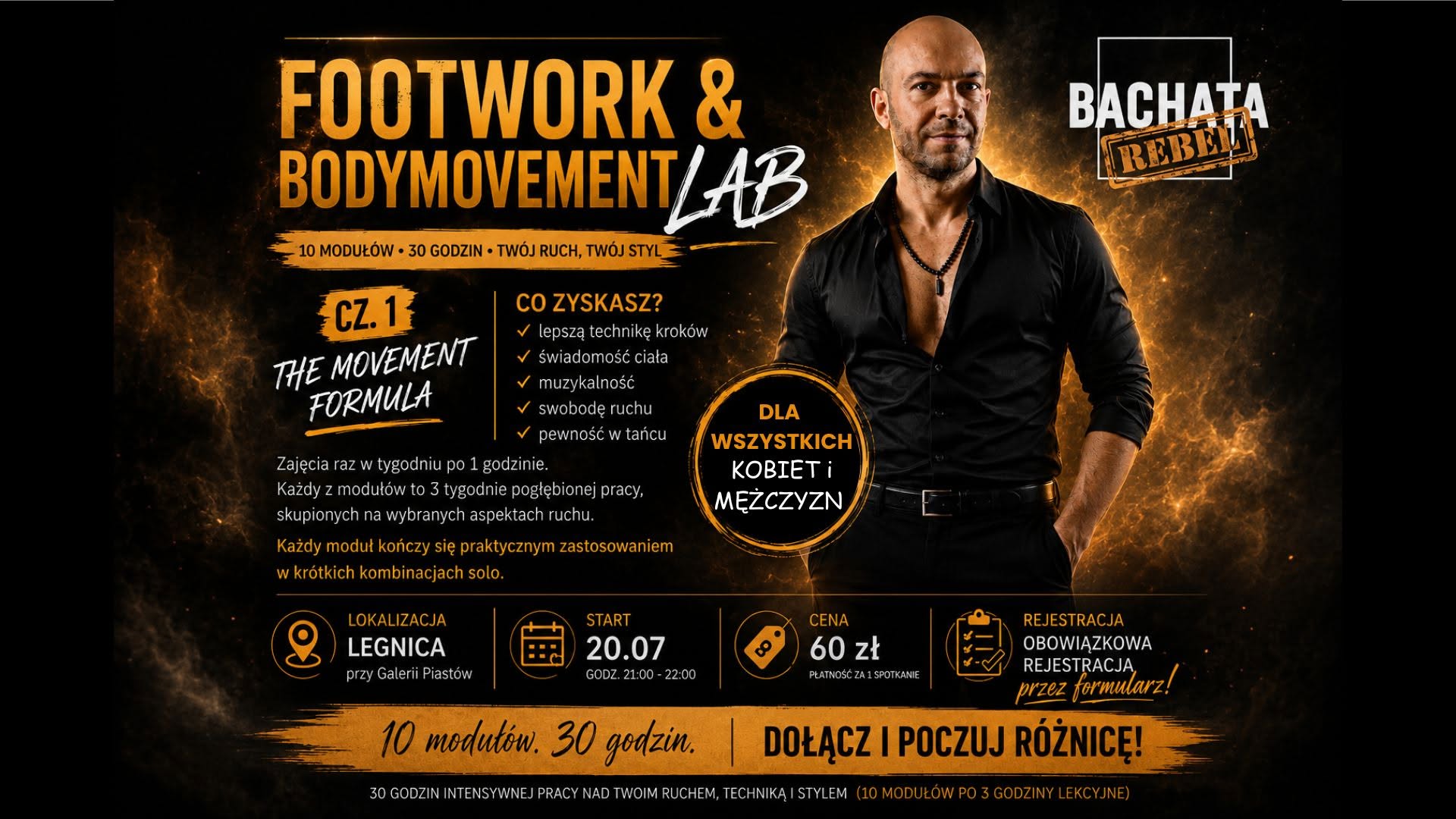 Bachata Footwork & Bodymovement Lab z Szymonem cz. 1 Zajęcia Solo Unisex