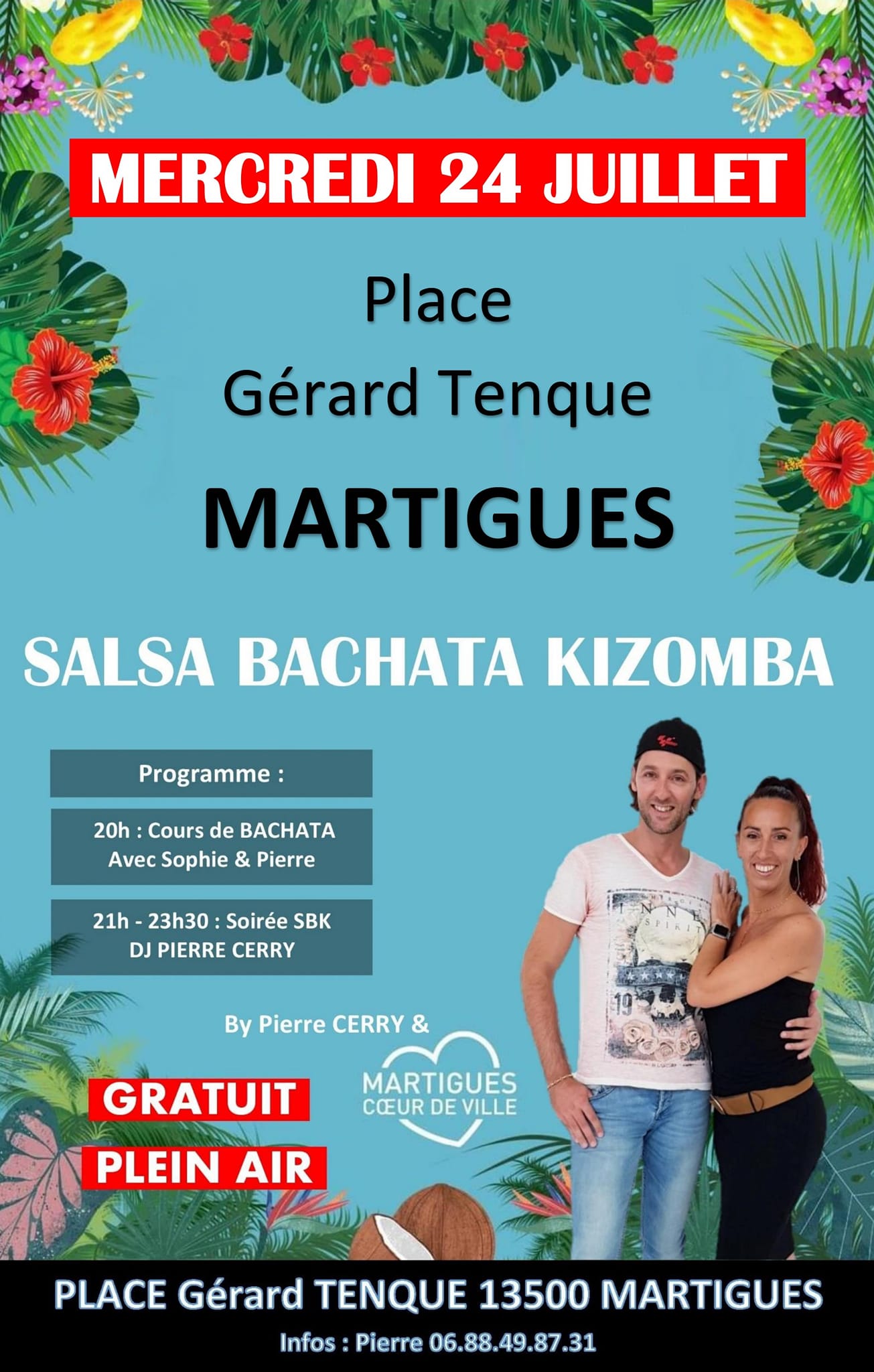 Gratuit & En plein air : Cours de Bachata et Soirée SBK à Martigues, Place Gérard Tenque