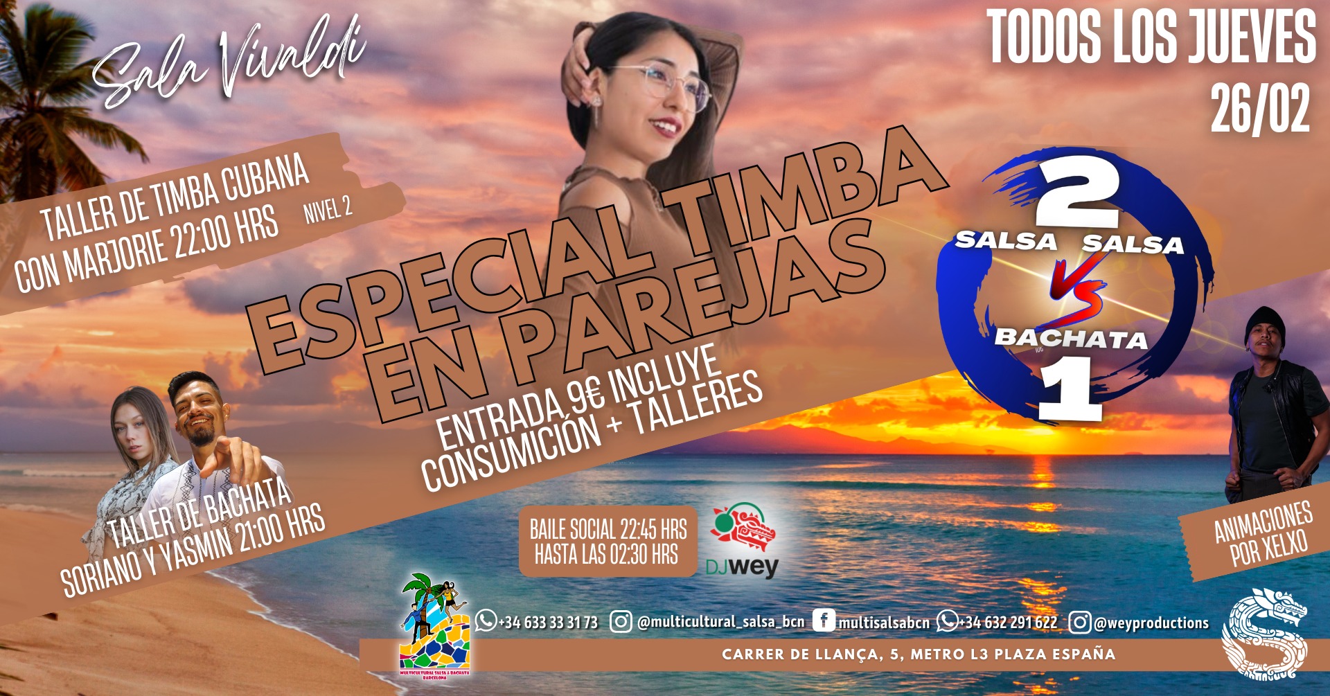 SALA VIVALDI, SALSA VS BACHATA (2VS1) TALLERES DE SALSA CUBANA Y BACHATA + SOCIAL