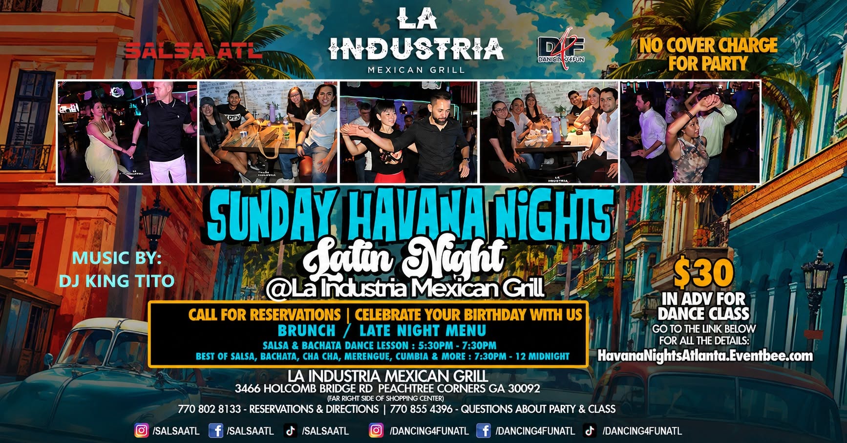 Sunday Havana Nights Latin Night ATL - Salsa Bachata Class + Dinner & Latin dancing