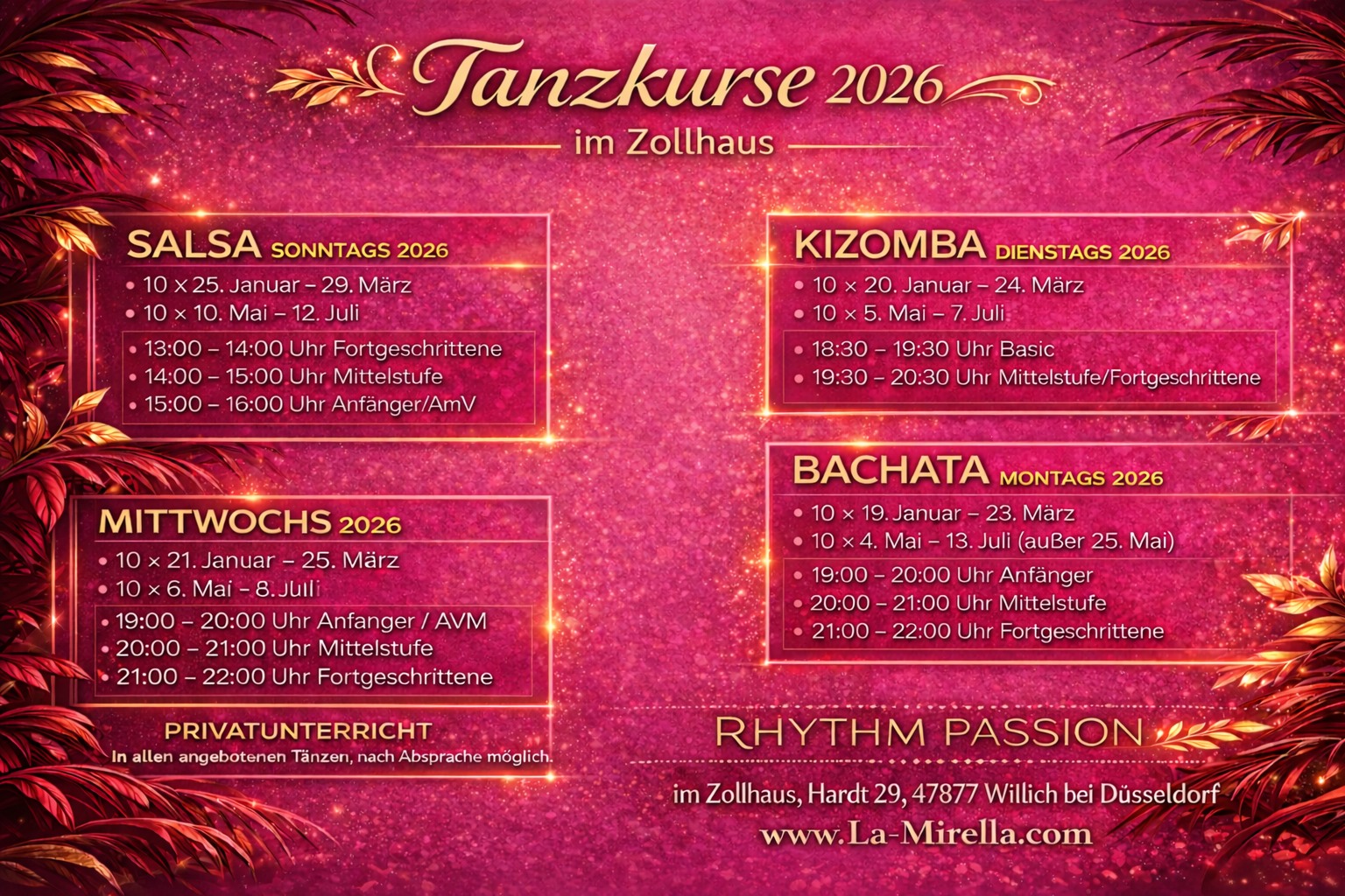 Rhythm & Passion - Tanzkurse 2026 im Zollhaus bei Dรผsseldorf