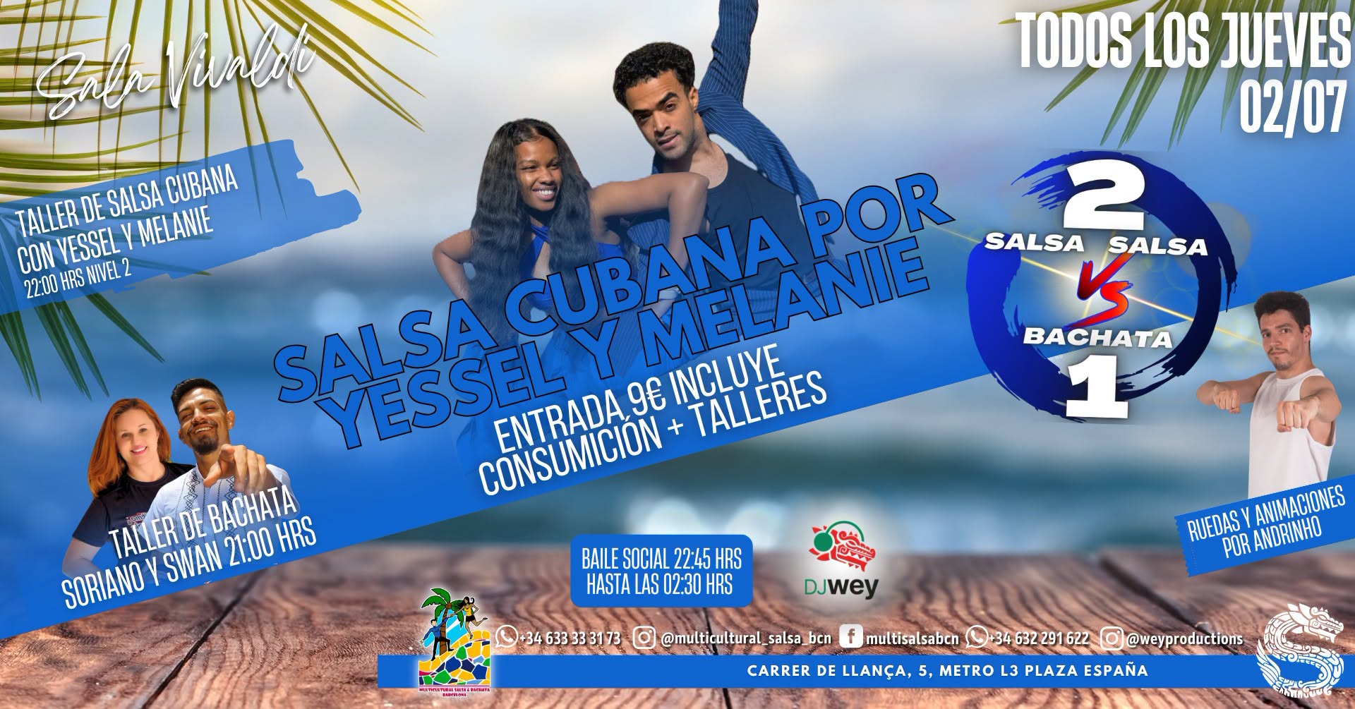 SALA VIVALDI, SALSA VS BACHATA (2VS1), TALLERES DE SALSA CUBANA Y BACHATA+SOCIAL