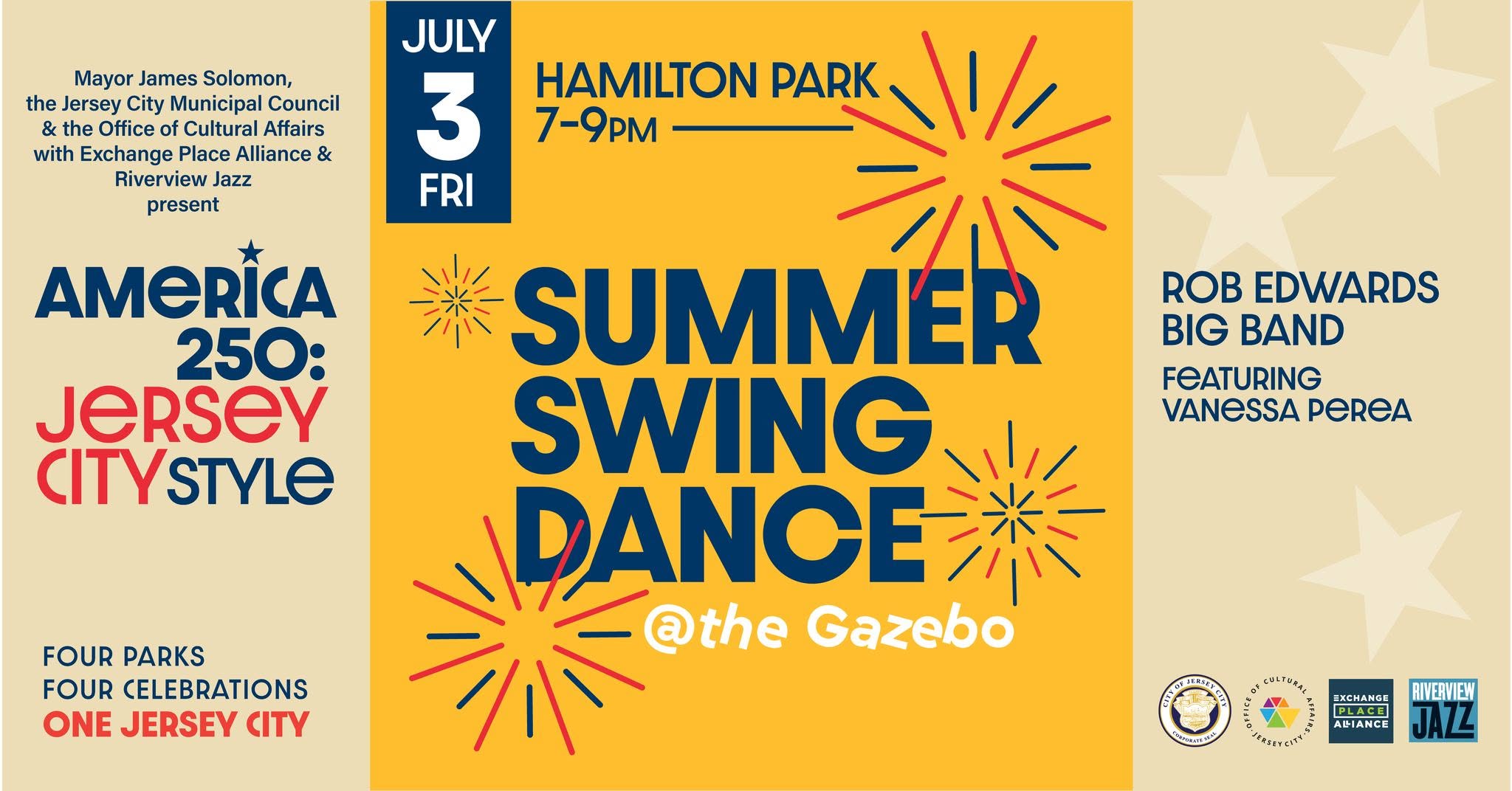 America 250: Jersey City Style! Summer Swing Dance @ Hamilton Park Fri July 3rd Rob Edwards Big Band