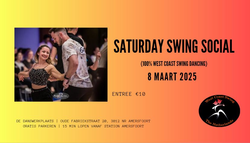 Saturday Swing Social Amersfoort with Fernanda Dubiel (100% West Coast Swing dancing)