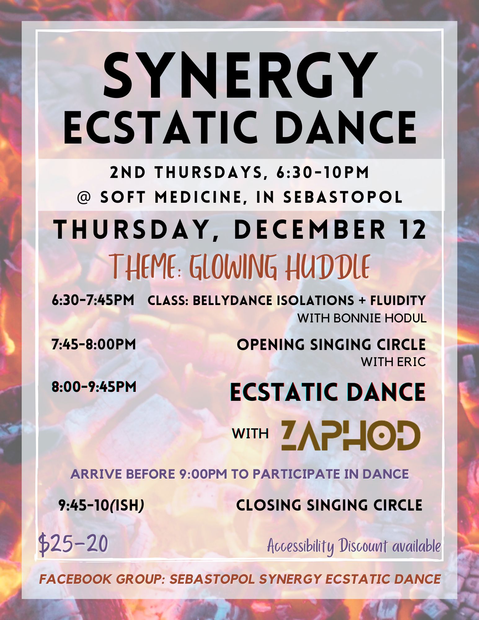 {~ Synergy ~} Ecstatic Dance w DJ Zaphod Class: Bellydance Isolations & Fluidity Thurs, Dec 12