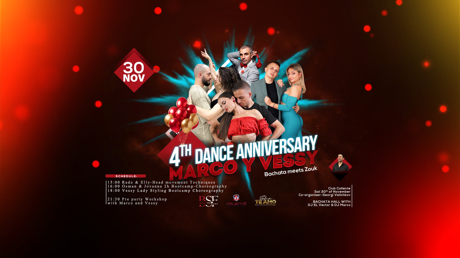 🎈4th Dance Anniversary Marco y Vessy 🎂 Bachata meets Zouk -Workshops and Party at Club Caliente 🎊