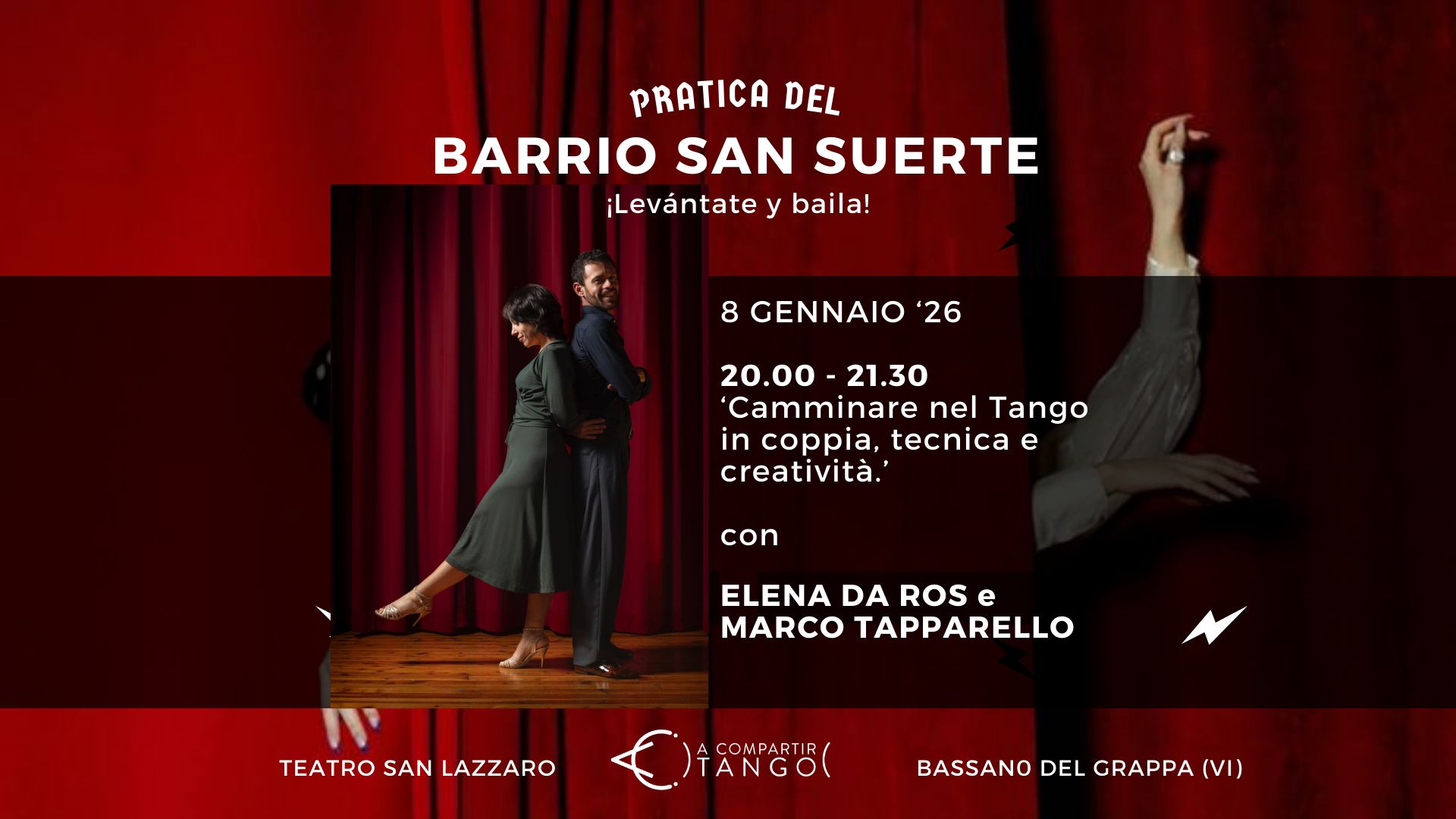 PRATICA DEL BARRIO SAN SUERTE - Lezione aperta 'Camminare nel Tango, tecnica e creatività'