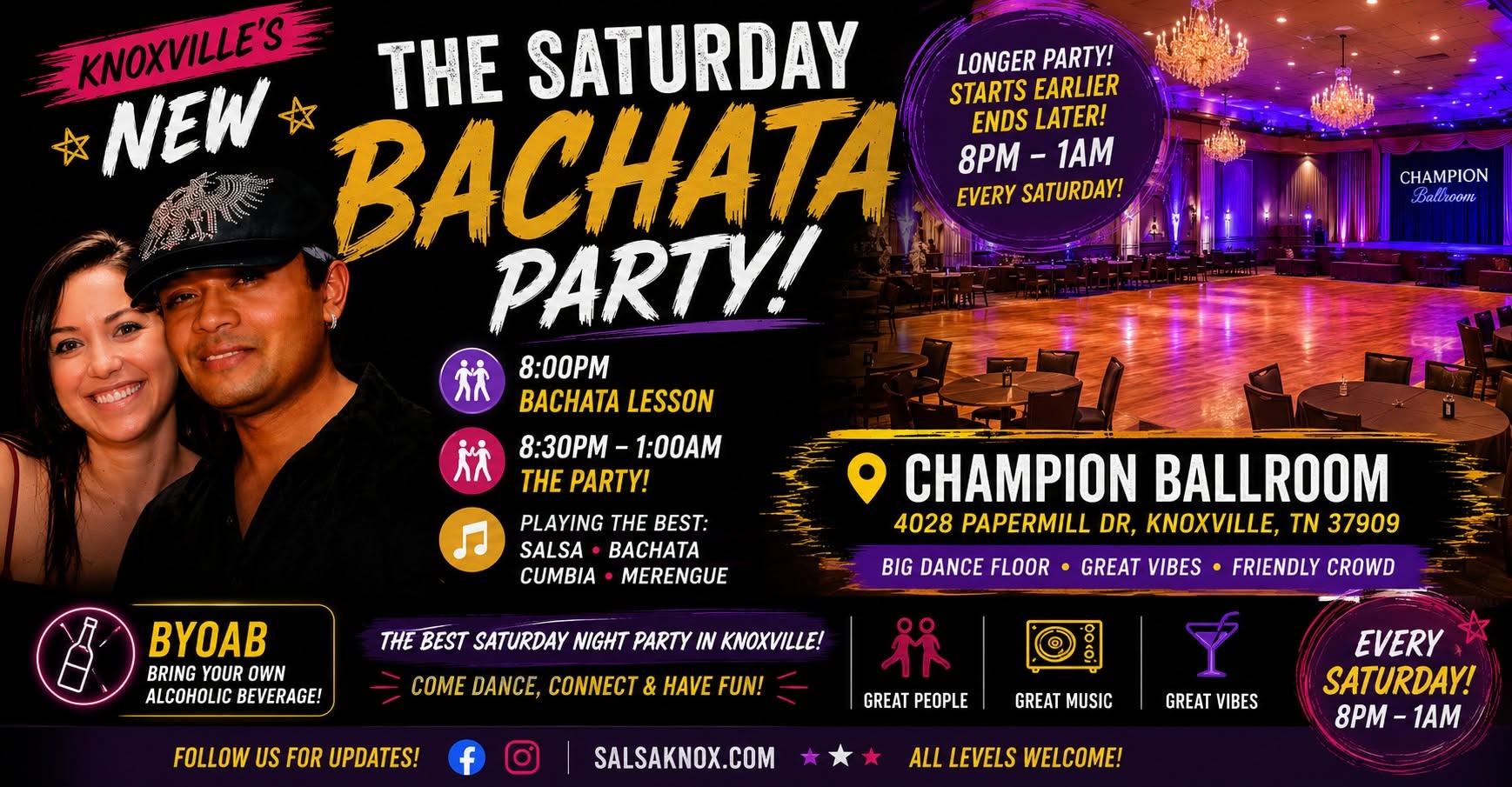 The Saturday BACHATA Party at CHAMPION BALLROOM Knoxville, TN