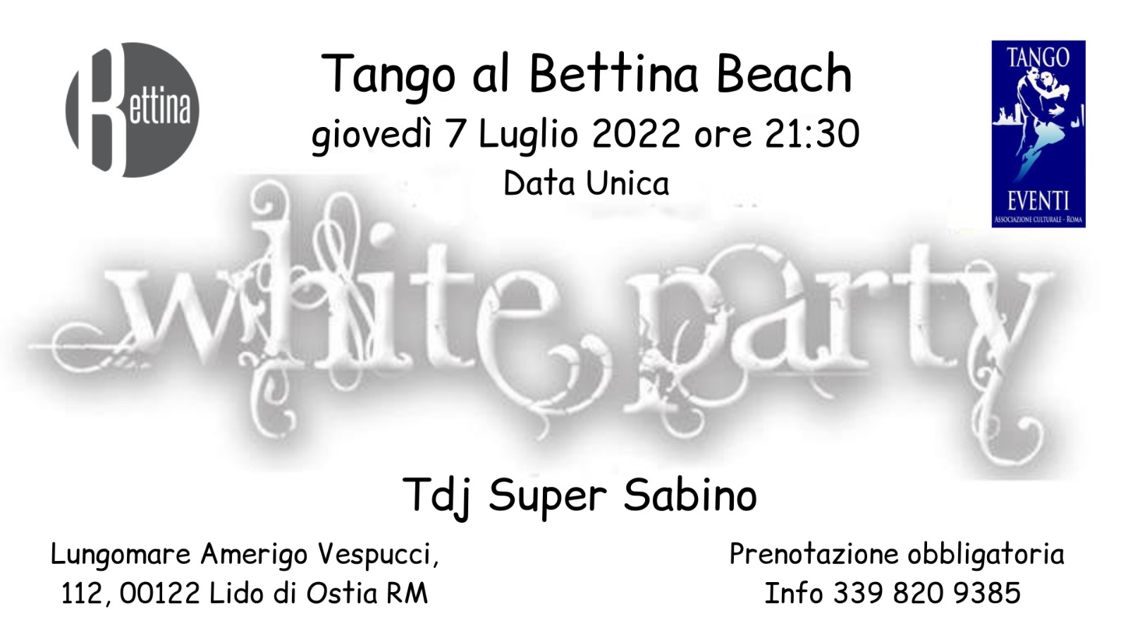"White Tango Party " Tdj Super Sabino Bettina Beach