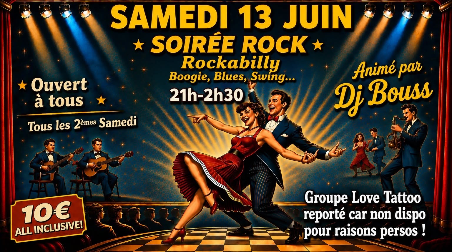 Soirée Rock, Rockabilly, Boogie, Blues et intermèdes autres danses ouverte à tous ! (Dj Bouss) !