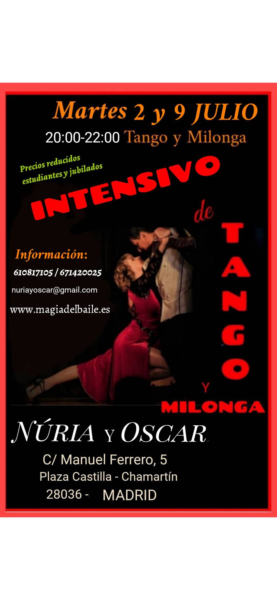 intensivos tango y milonga en Julio-Madrid