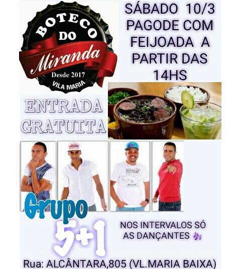 Boteco do Miranda com o Grupo 5+1 (Sábado) 10.03