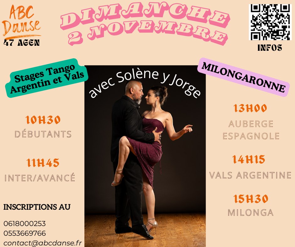 Stages Tango Argentin et Vals avec Solène y Jorge + Milongaronne