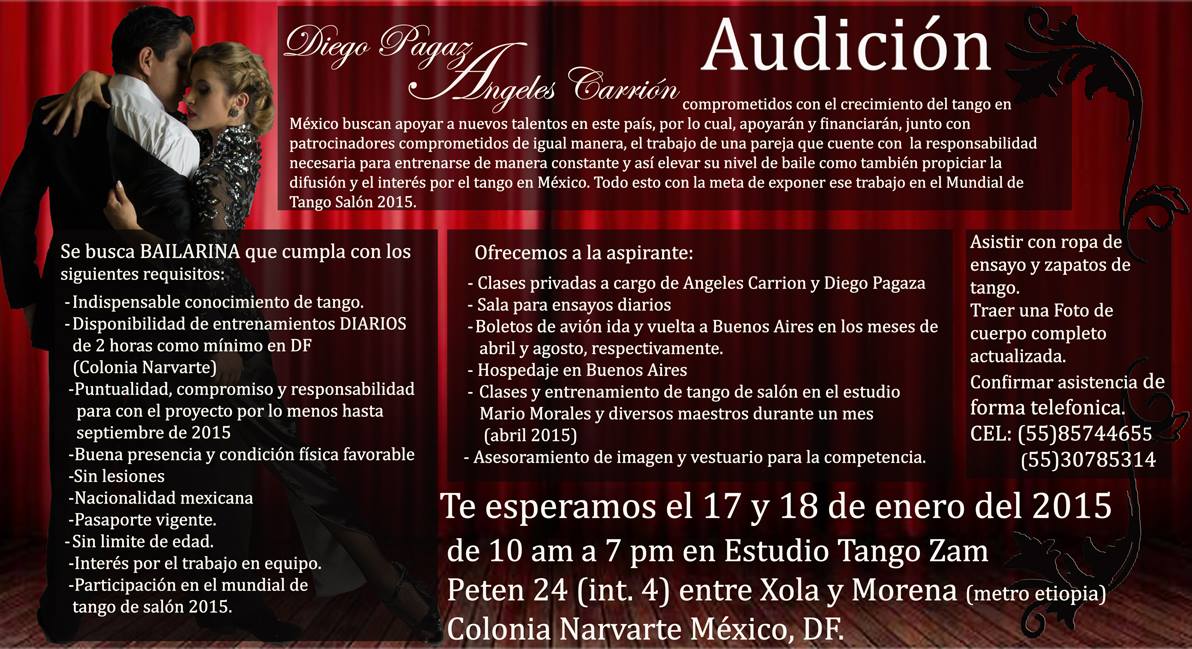 Audición para bailarinas de Tango y Milongueras MUNDIAL DE TANGO SALON 2015.