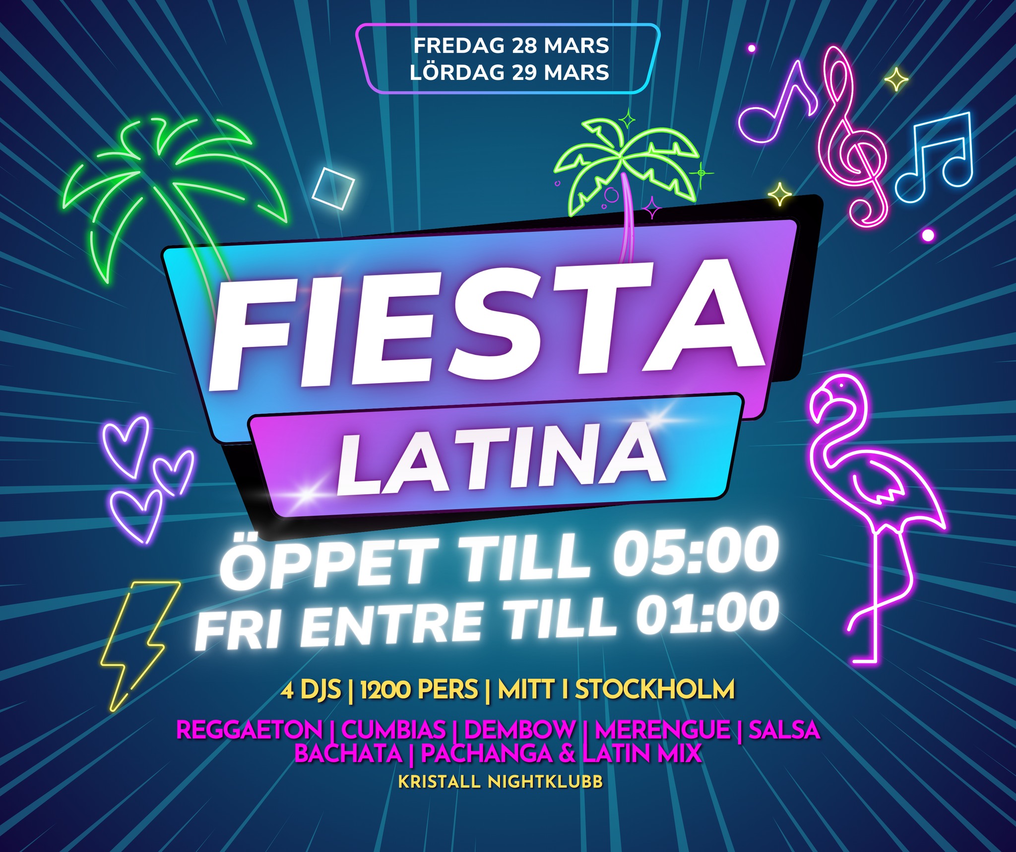 Fiesta Latina total Löningshelg på Kristall Öppet till 05:00 Fri entre till 01:00
