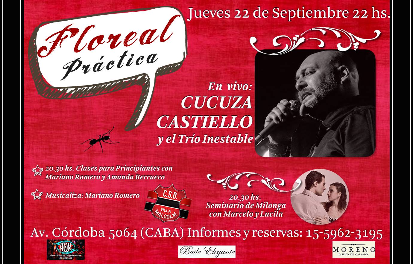 Floreal Milonga! Jueves 22 de septiembre. Canta Cucuza!