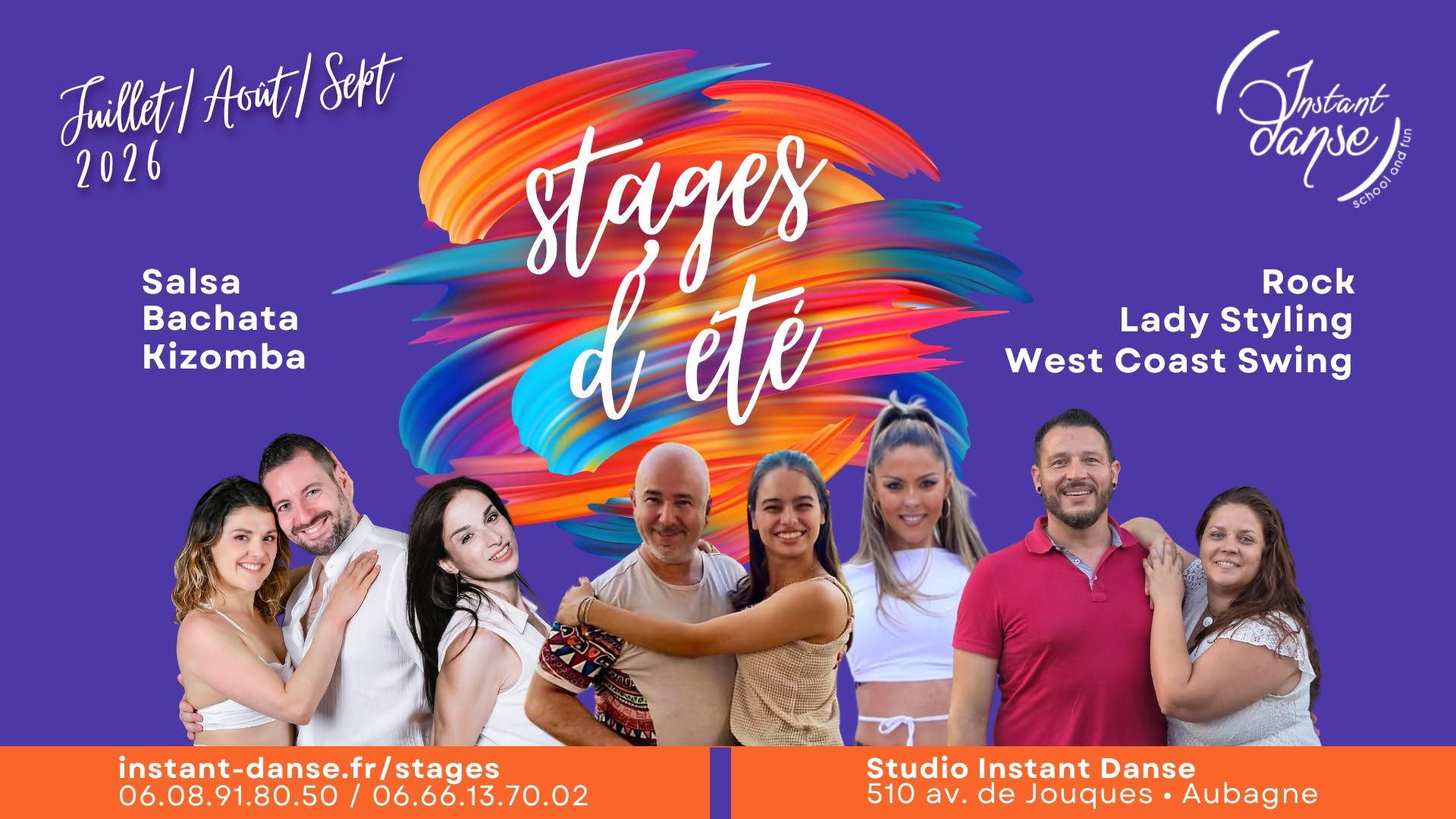Stages d'été Instant Danse : Salsa, Bachata, Kizomba, Rock, West Coast Swing, Lady Styling