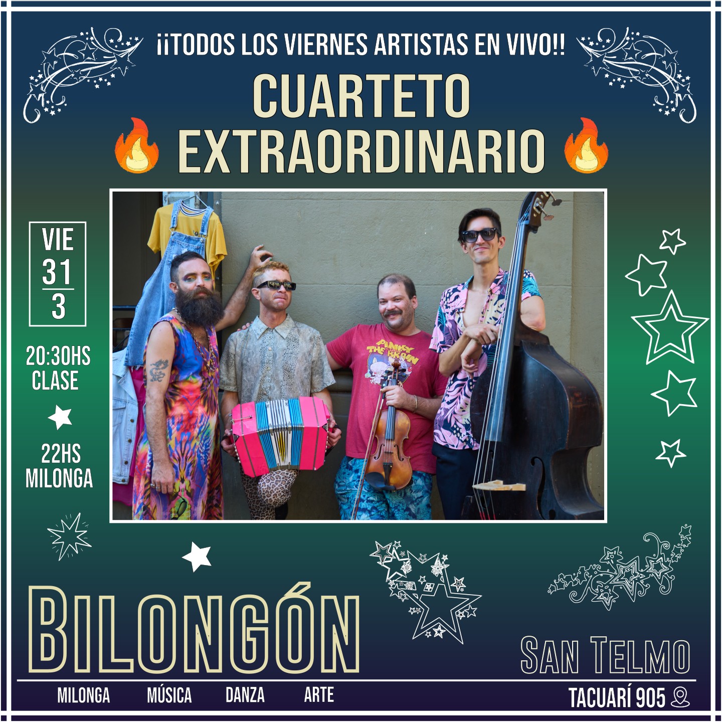 BILONGÓN!! En Vivo: Cuarteto Extraordinario + Clases a la gorra + Doble pista 2 DJs!!