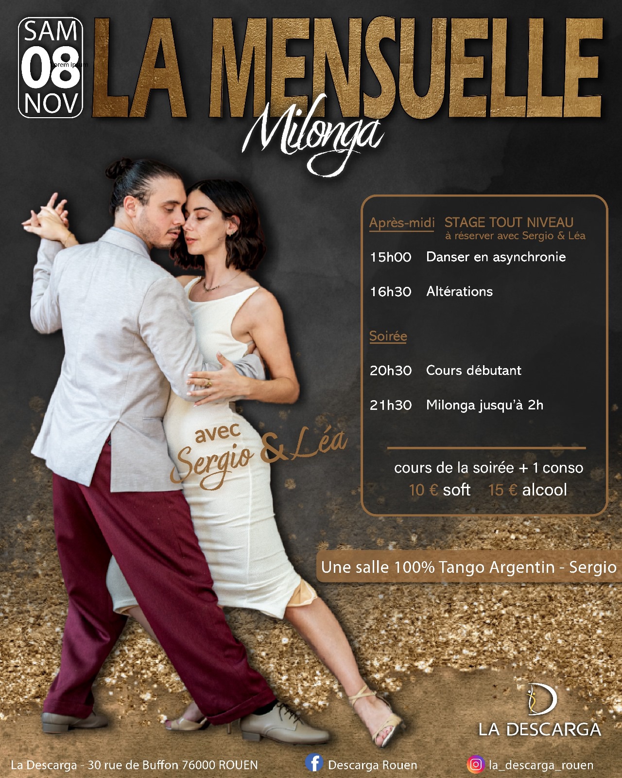 Milonga La Descarga et stages avec Léa & Sergio