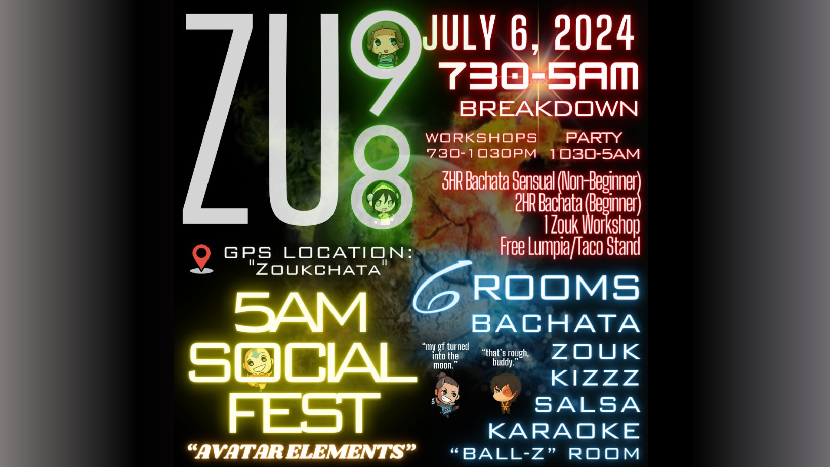 Zoukchata Uprizing #98 5AM Social-FEST!! 6 Rooms: Bachata Salsa Zouk Kiz karaoke Ball-Z Room