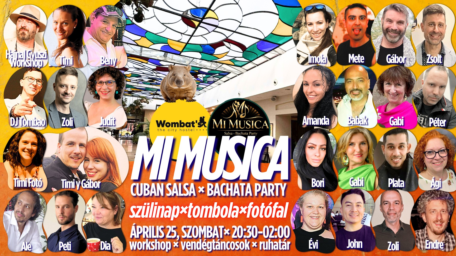 Mi Musica Salsa-Bachata party 04.25🔥Wombat✨Hajnal Gyuszi WSH⭐️szülinap×tombola×fotófal×táncbarátok