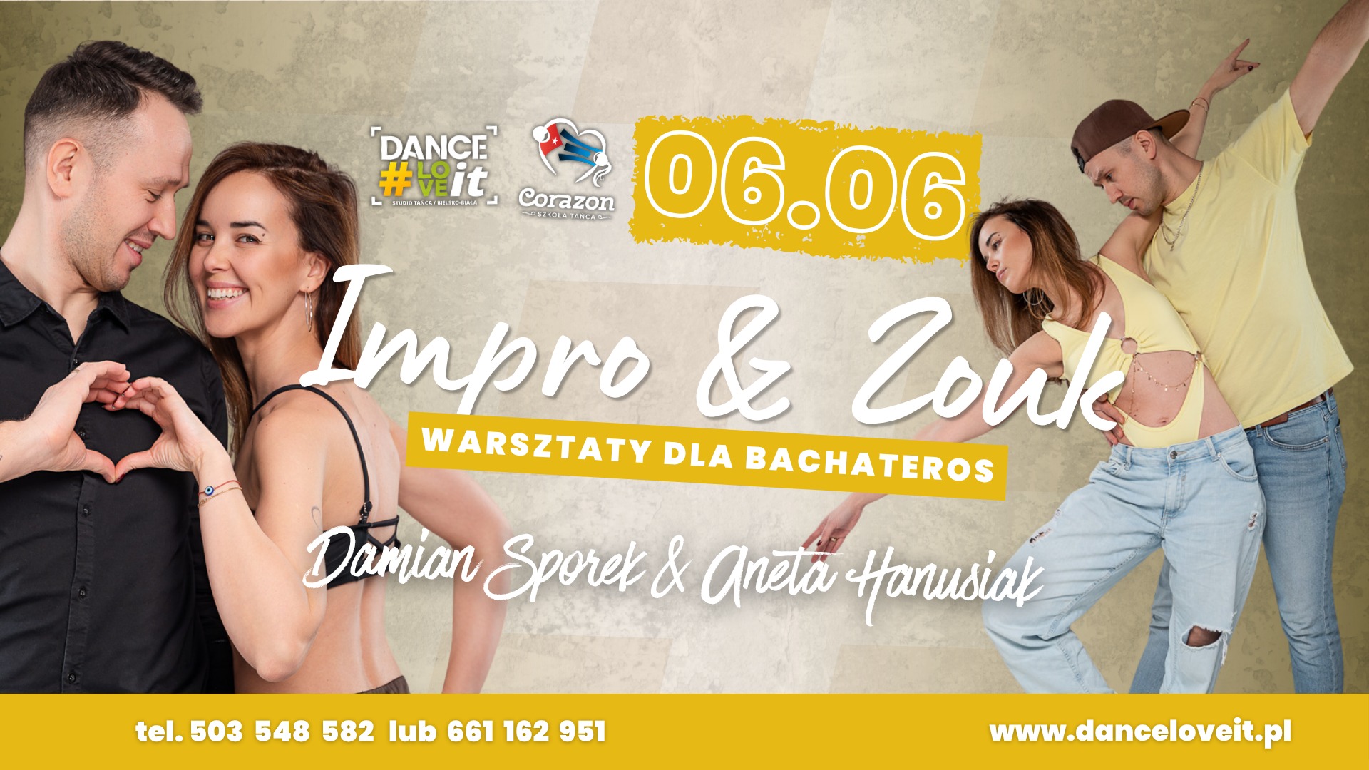 🌀Impro & Zouk: Warsztaty dla Bachater@s 💃🕺 6 czerwca 11:00 14:30 DANCE#LOVEit & Corazon