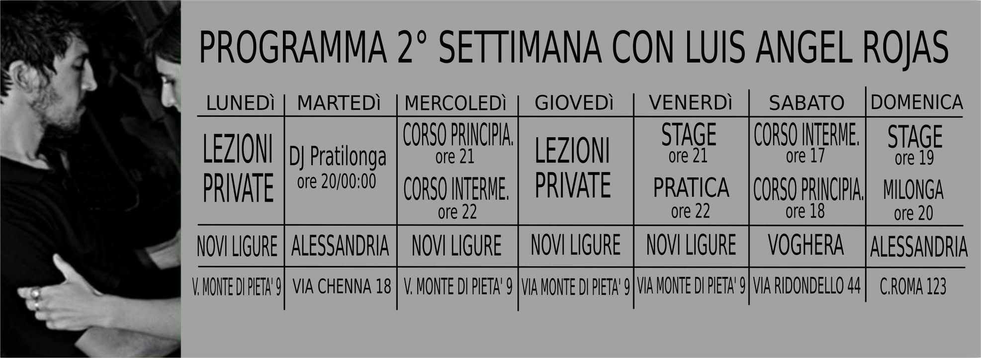 Programma 2° settimana con Luis Angel Rojas