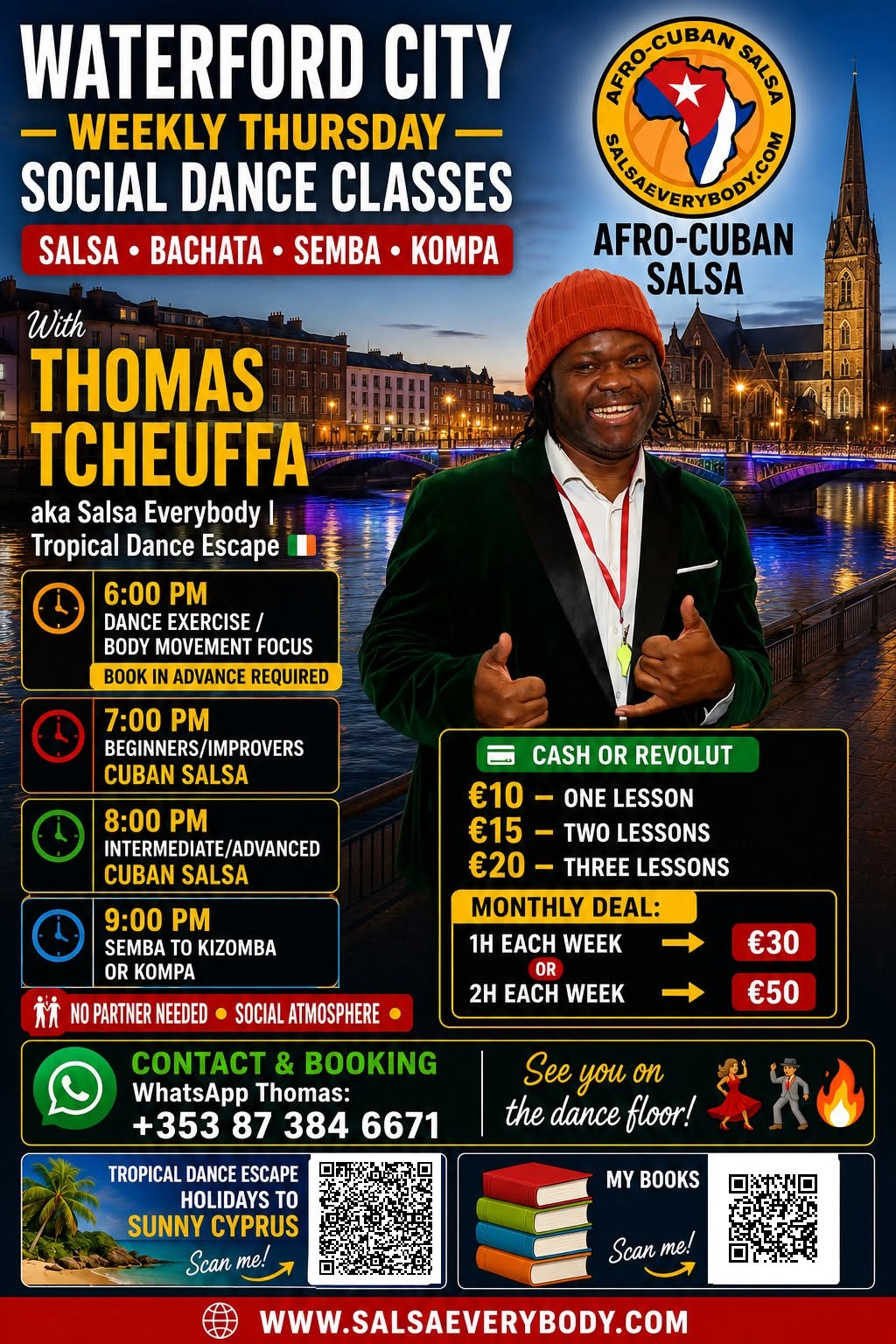 WATERFORD CITY WEEKLY THURSDAY CUBAN SALSA BACCHATA KIZOMBA KOMPA SOCIAL DANCE CLASSES
