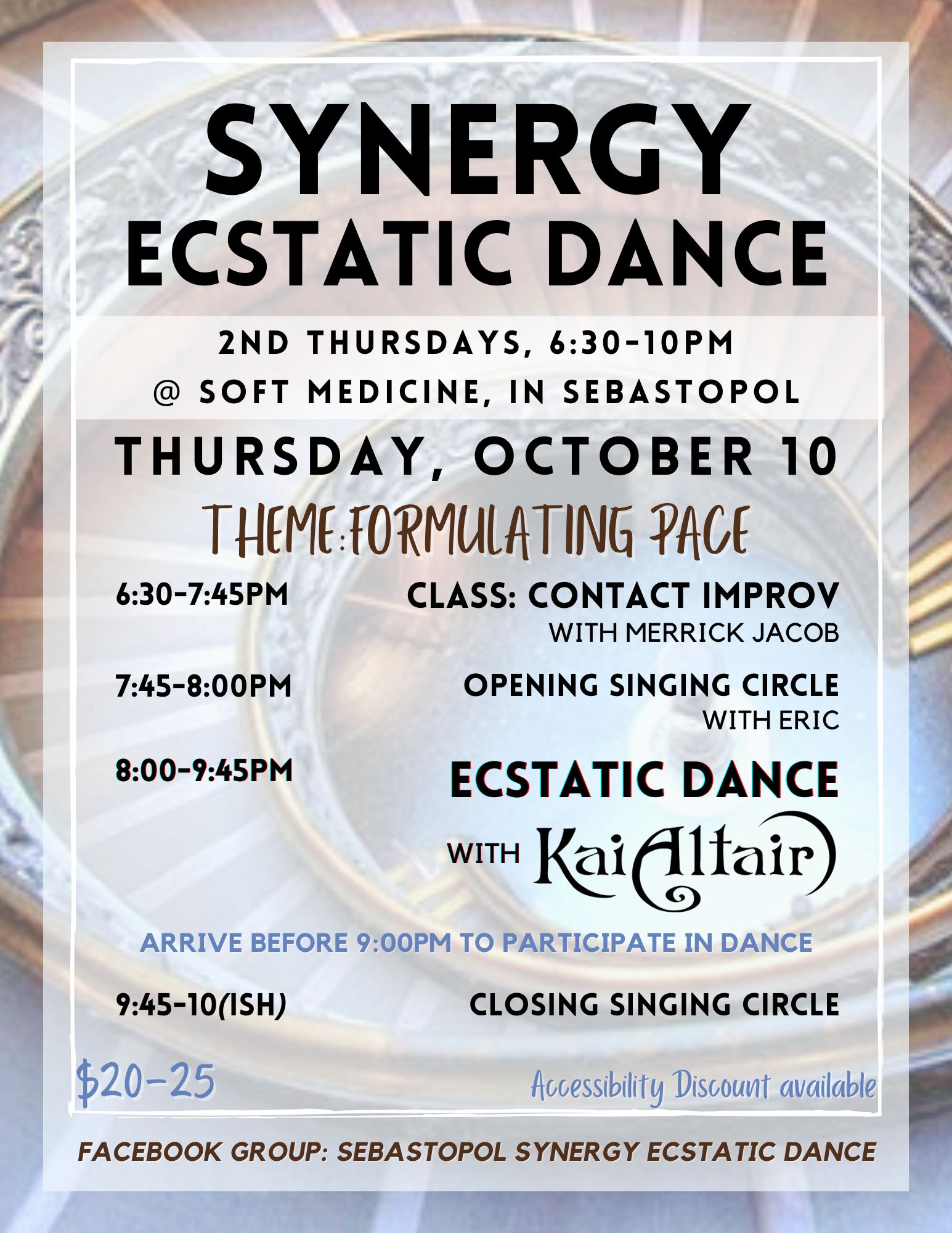 {~ Synergy ~} Ecstatic Dance w Kai Altair Class: Contact Improv w Merrick Thursday, Oct 10th