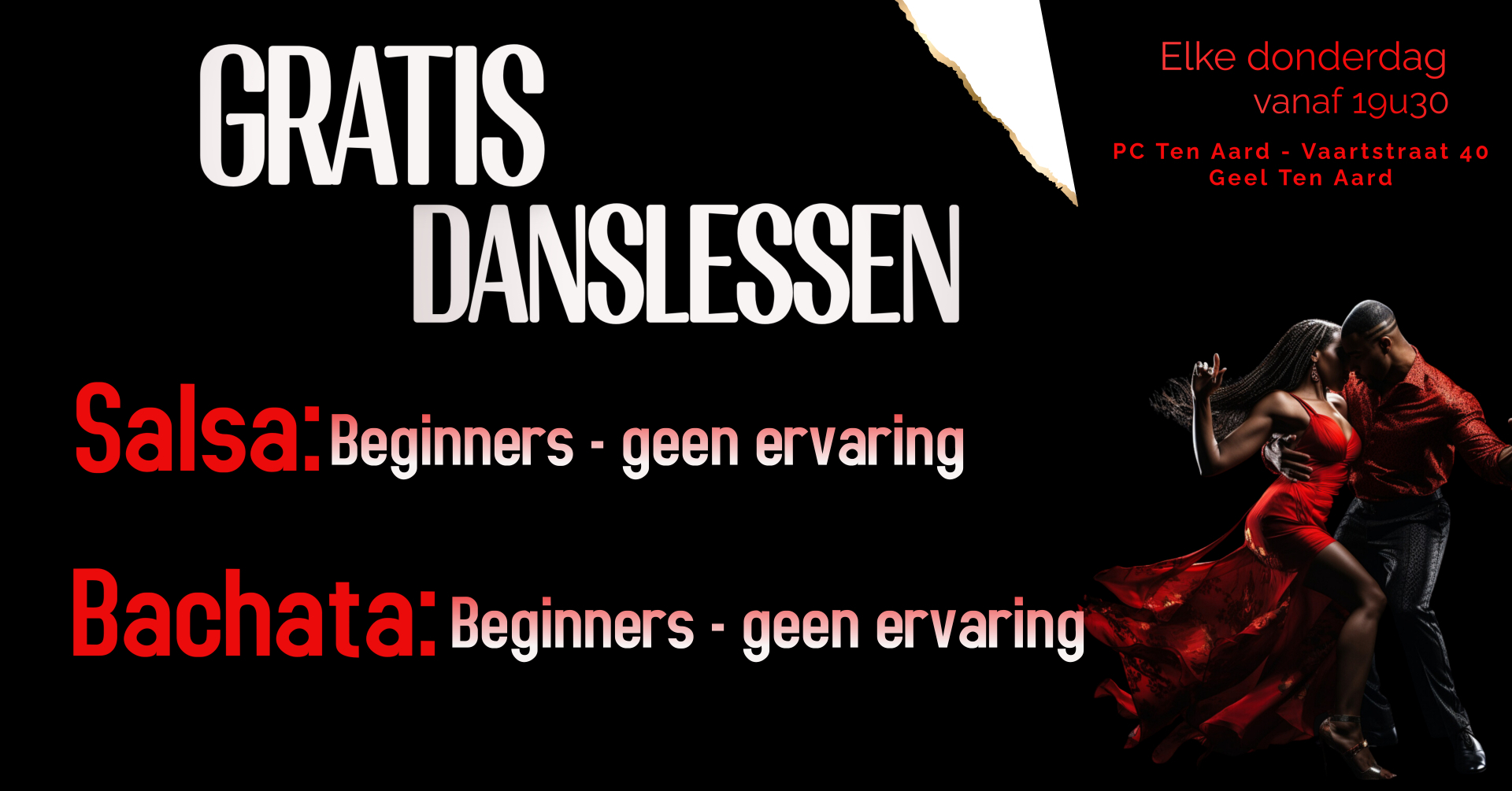 Gratis initiatielessen Salsa & Bachata voor beginners in Geel Ten Aard
