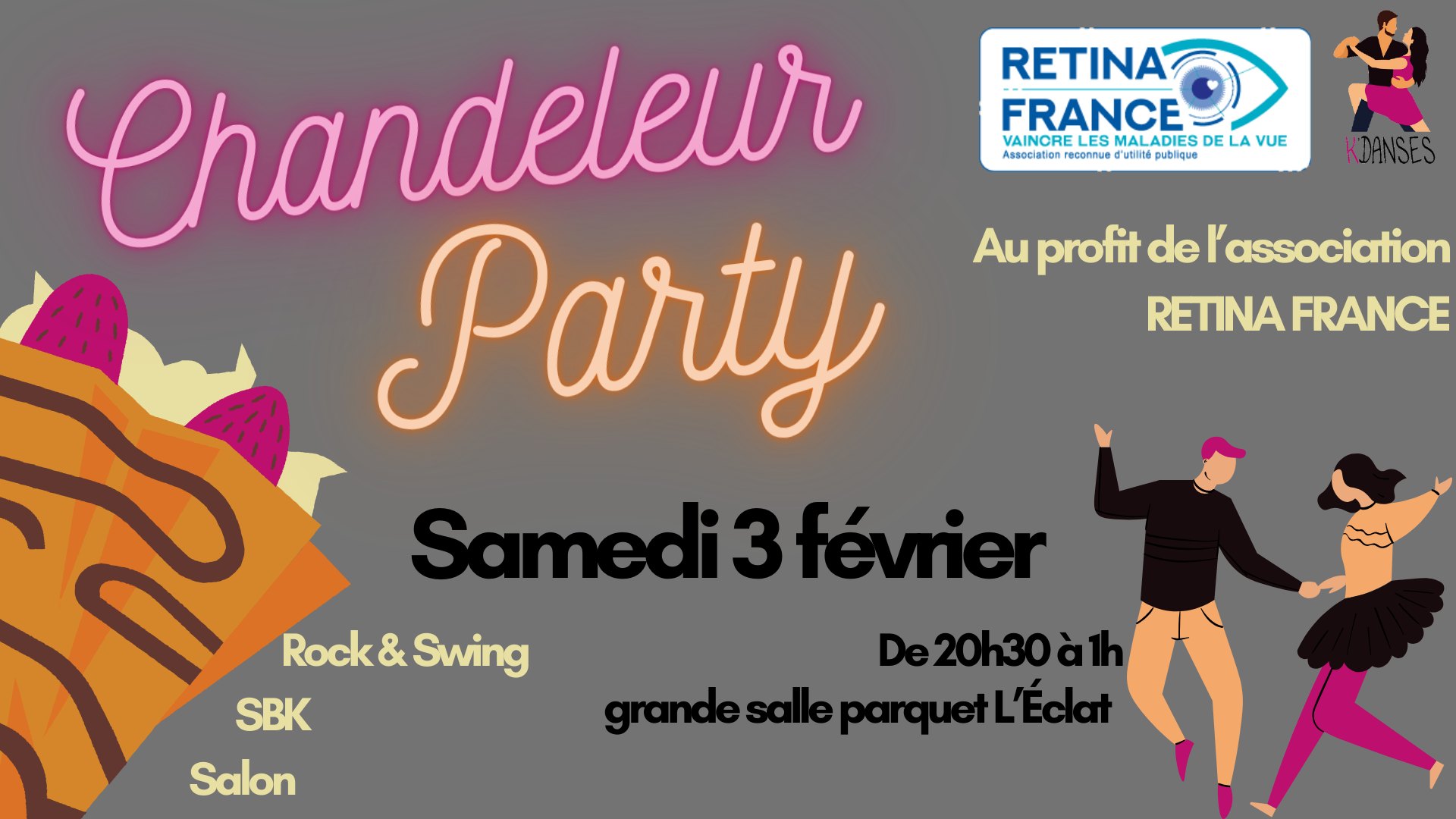 Chandeleur Party sam.03 02 - ROCK, SWING, LATINO, DS, WCS DJ Laurence (au profit de Rétina France)