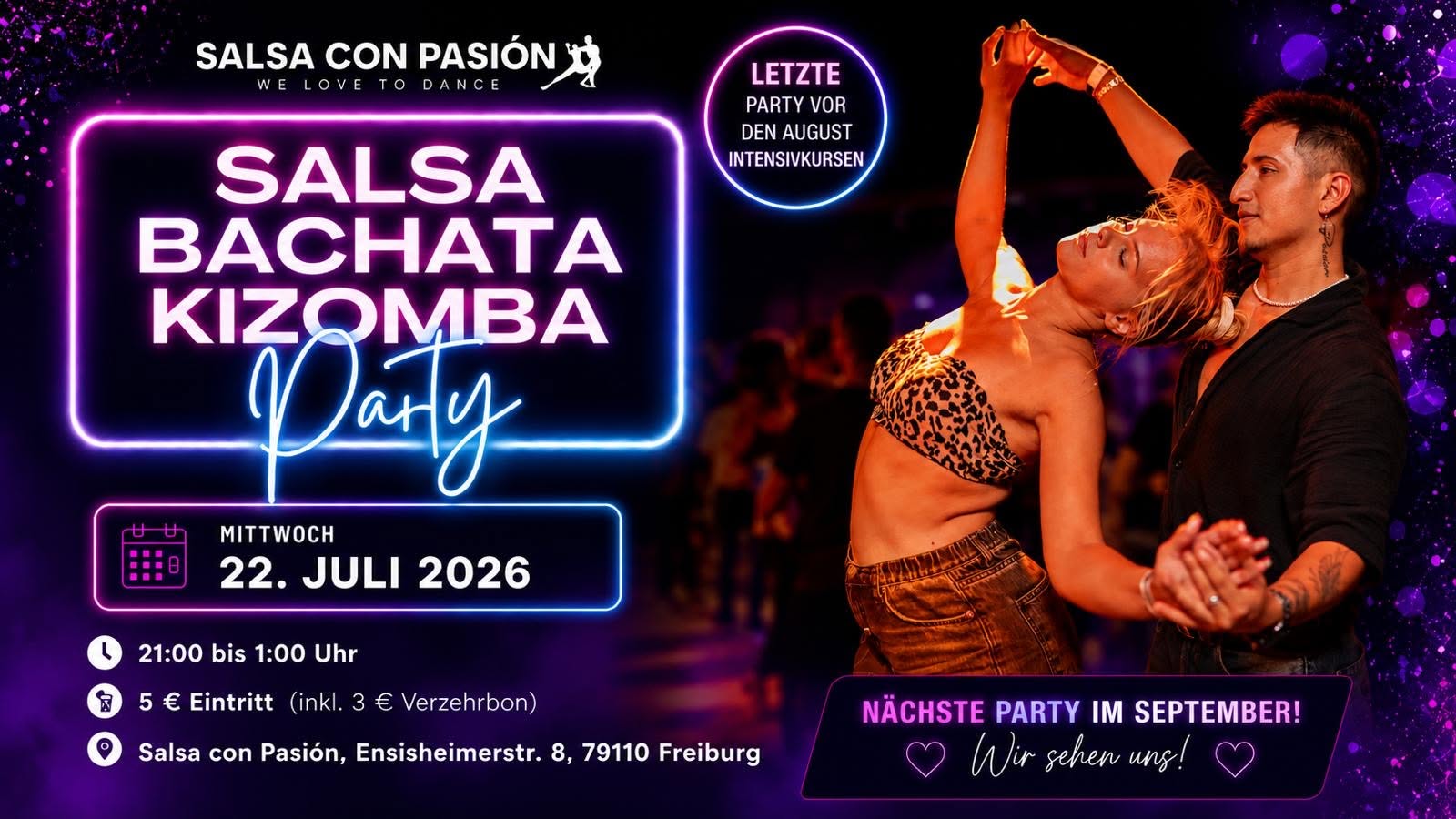Salsa, Bachata & Kizomba Party in Freiburg heute, 22. Juli