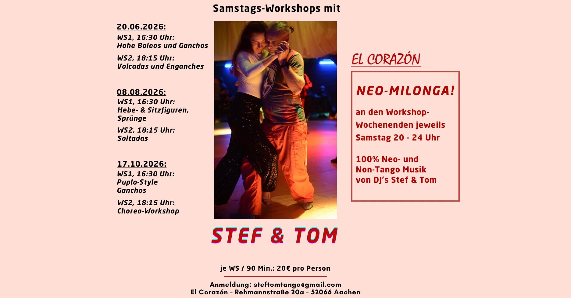 Workshops mit Stef & Tom (20.06. 08.08. 17.10.2026)