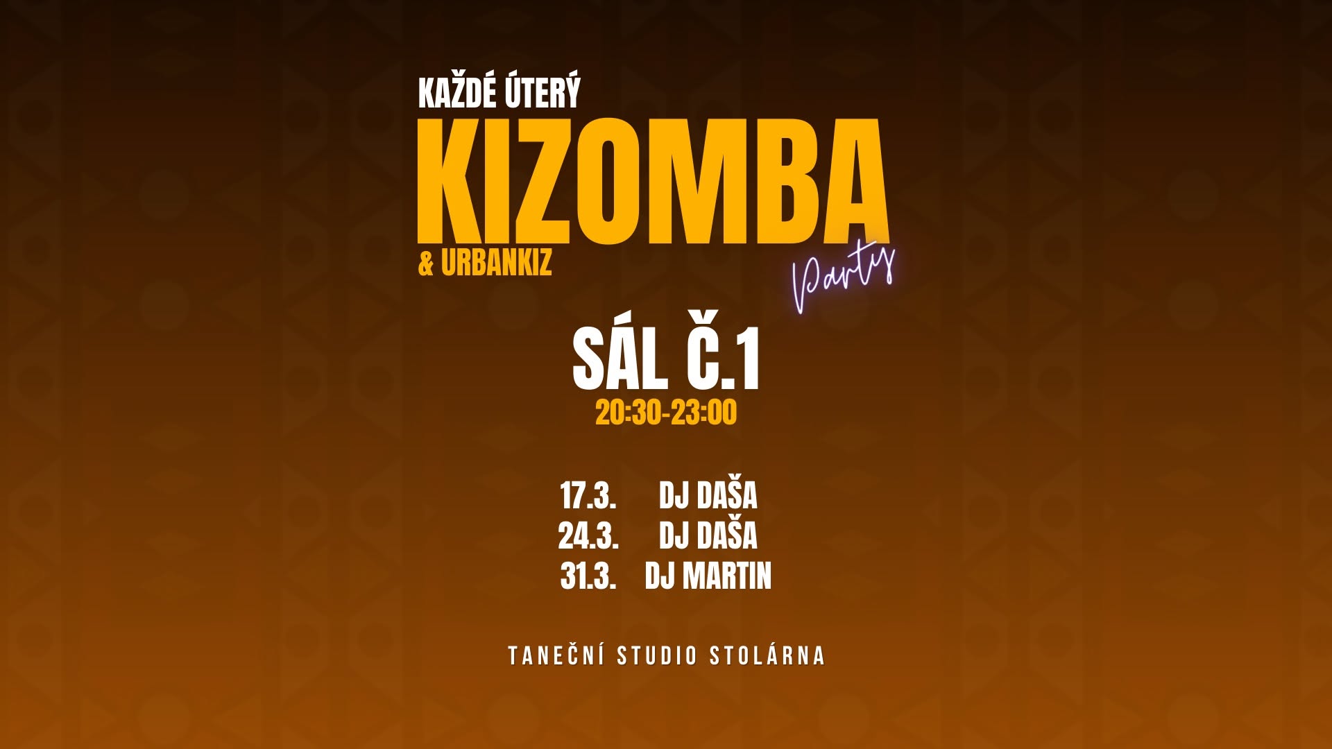 Úterní KIZOMBA PÁRTY ve Stolárně - nově v sále 1
