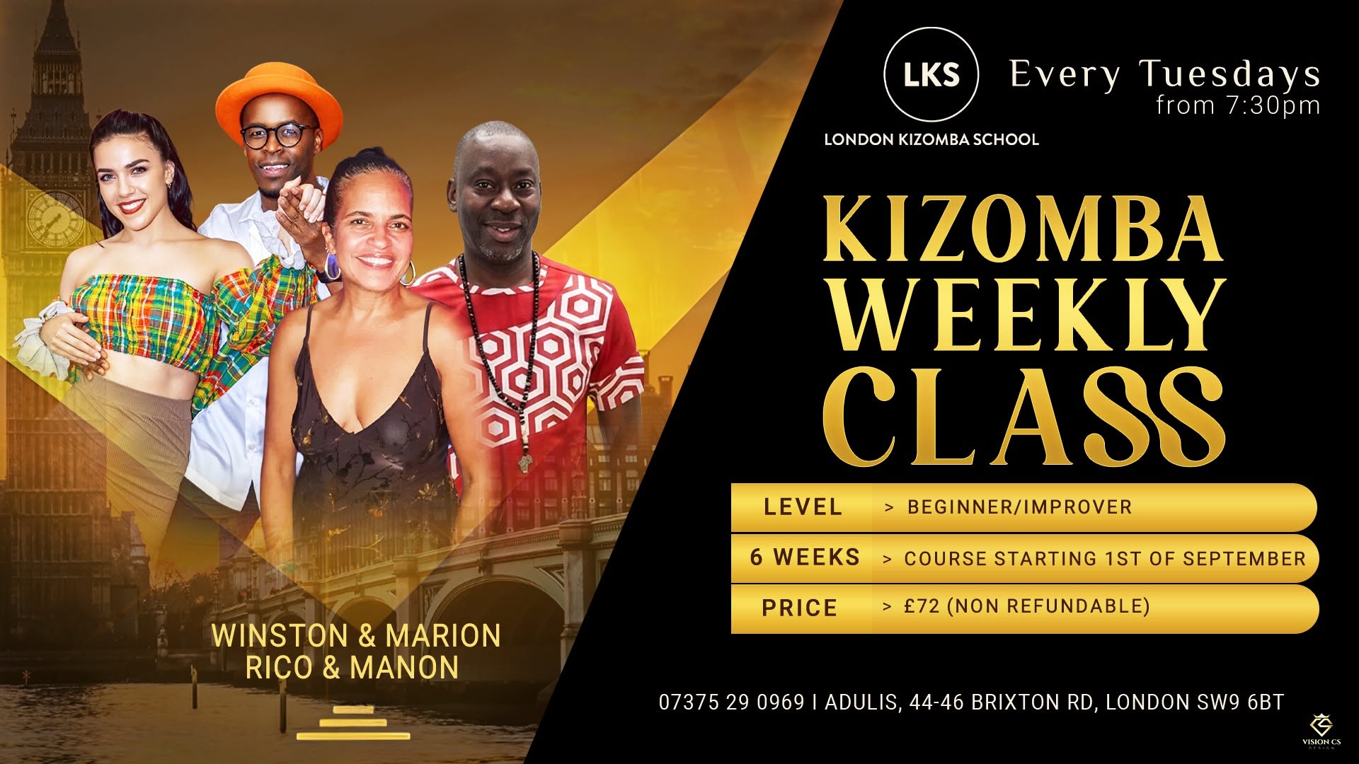 Kizomba weekly class at LKS 6 weeks course Beginner - improver level.