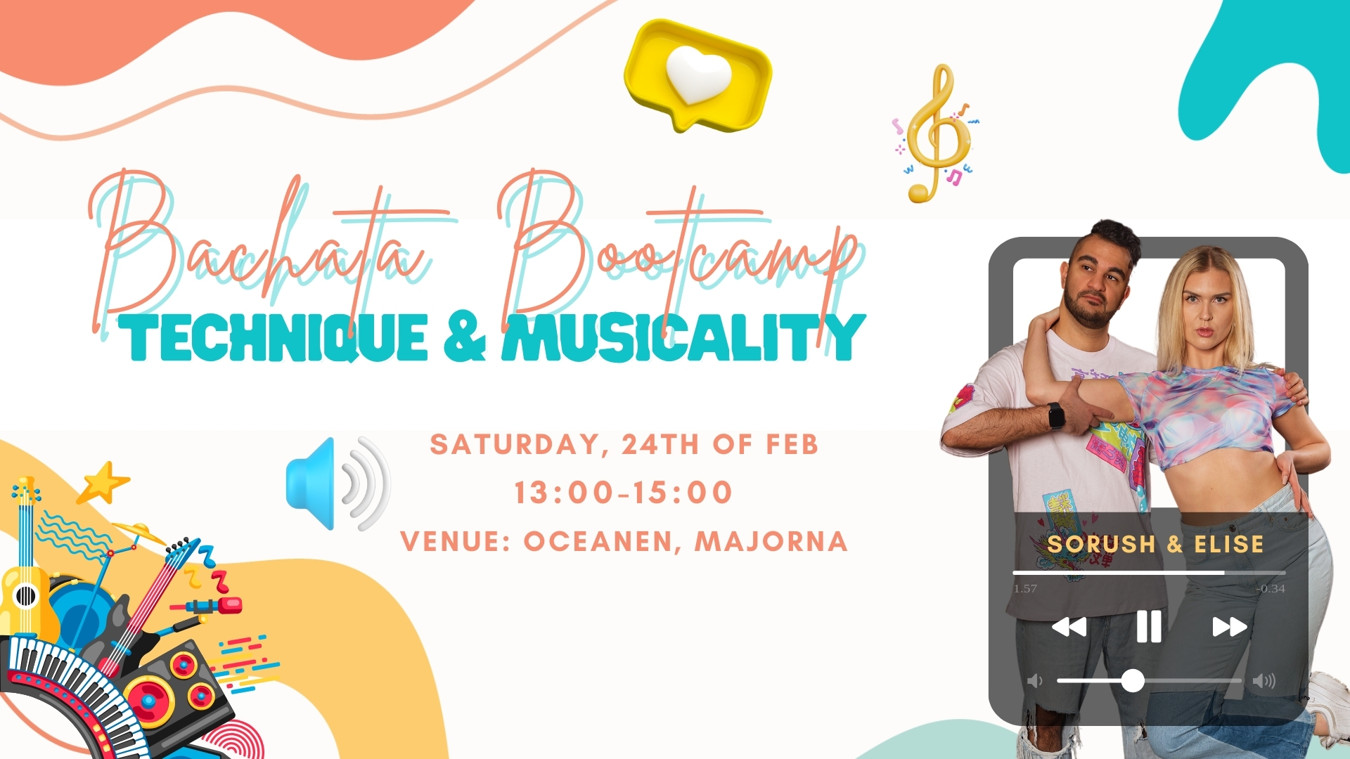 Bachata Bootcamp: Technique & Musicality w Sorush & Elise, Feb 24th